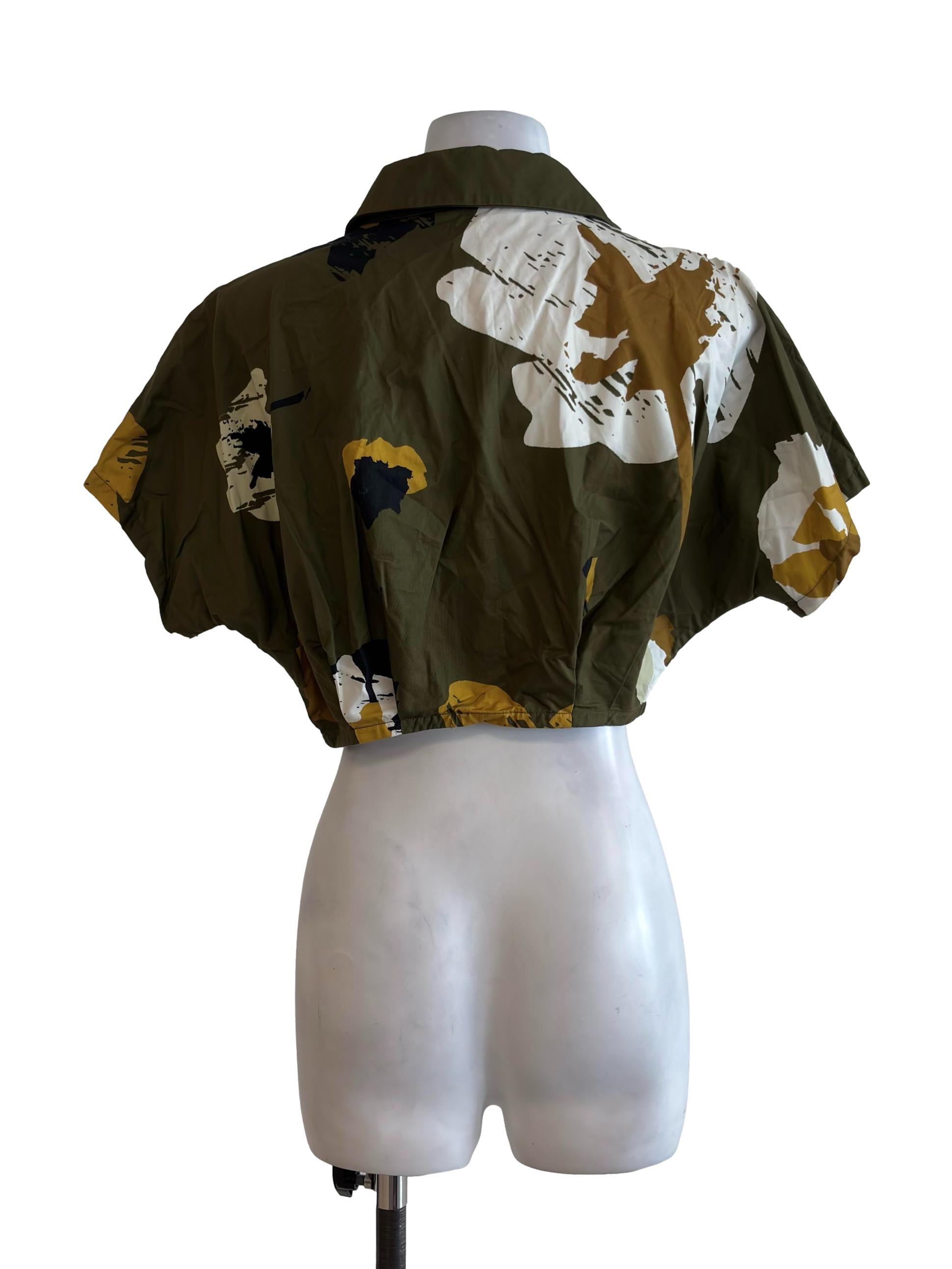 Army Green Print Cropped Shirt OSN