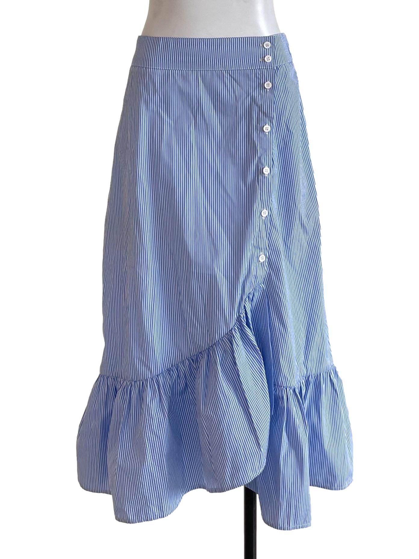 Light Blue Stripes Ruffled Skirt