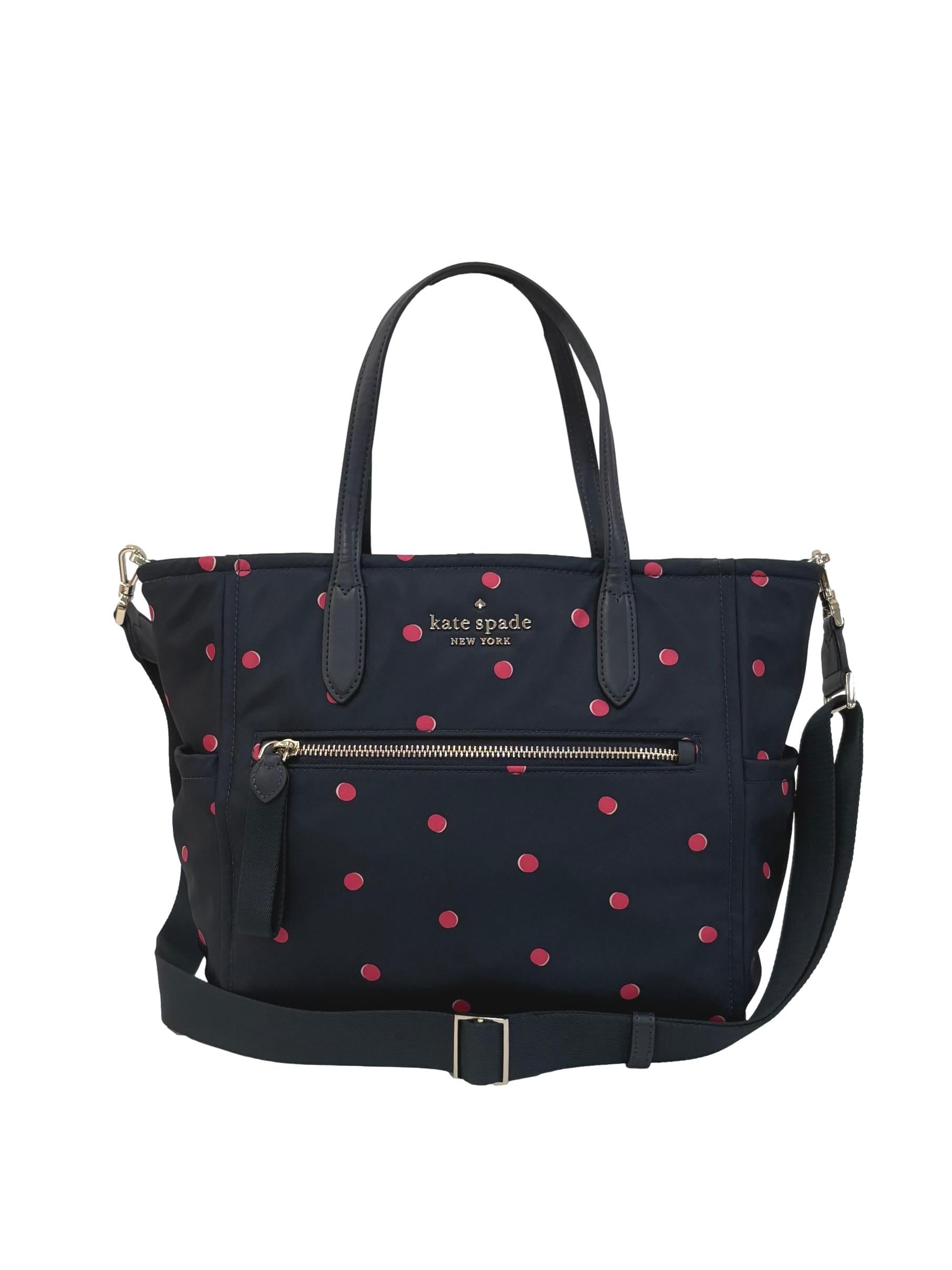 Navy Blue Polka Dot Nylon New York Chelsea Satchel Crossbody Bag CSN