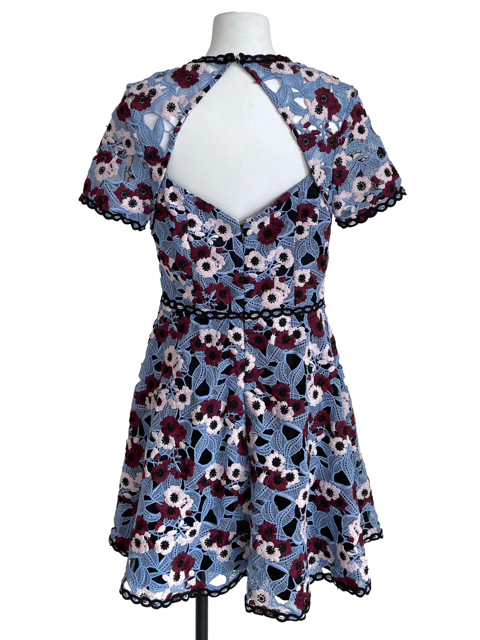 Blue Floral Embroidery A-Line Dress