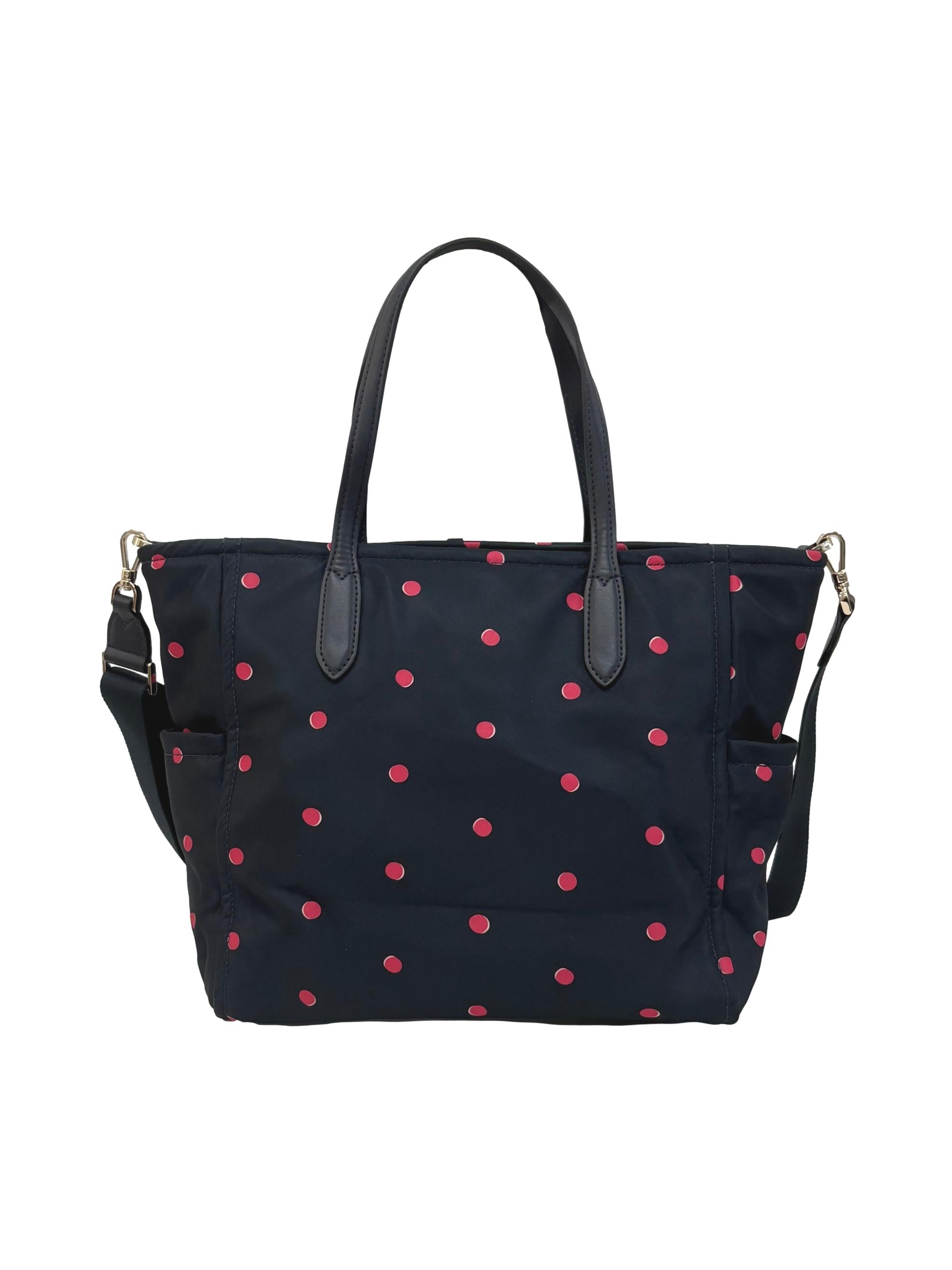 Navy Blue Polka Dot Nylon New York Chelsea Satchel Crossbody Bag CSN
