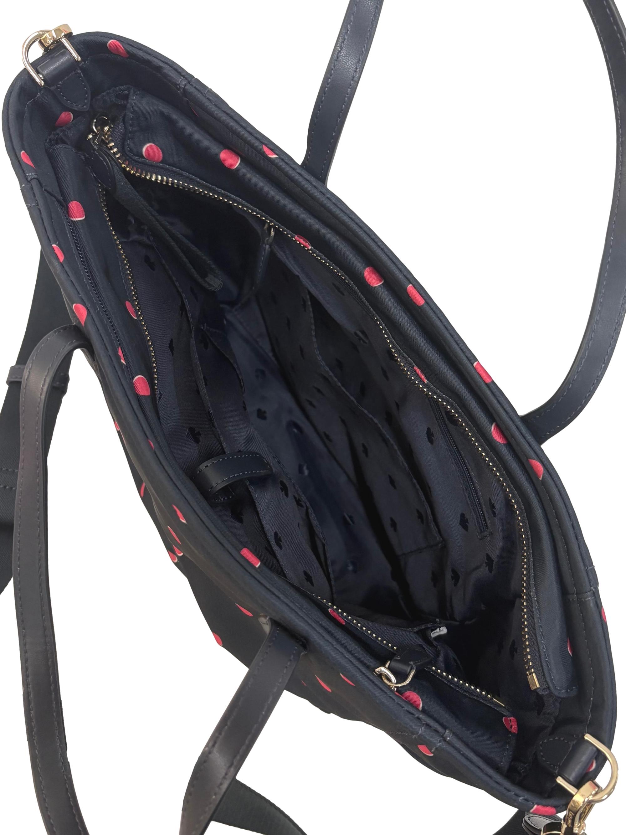 Navy Blue Polka Dot Nylon New York Chelsea Satchel Crossbody Bag CSN