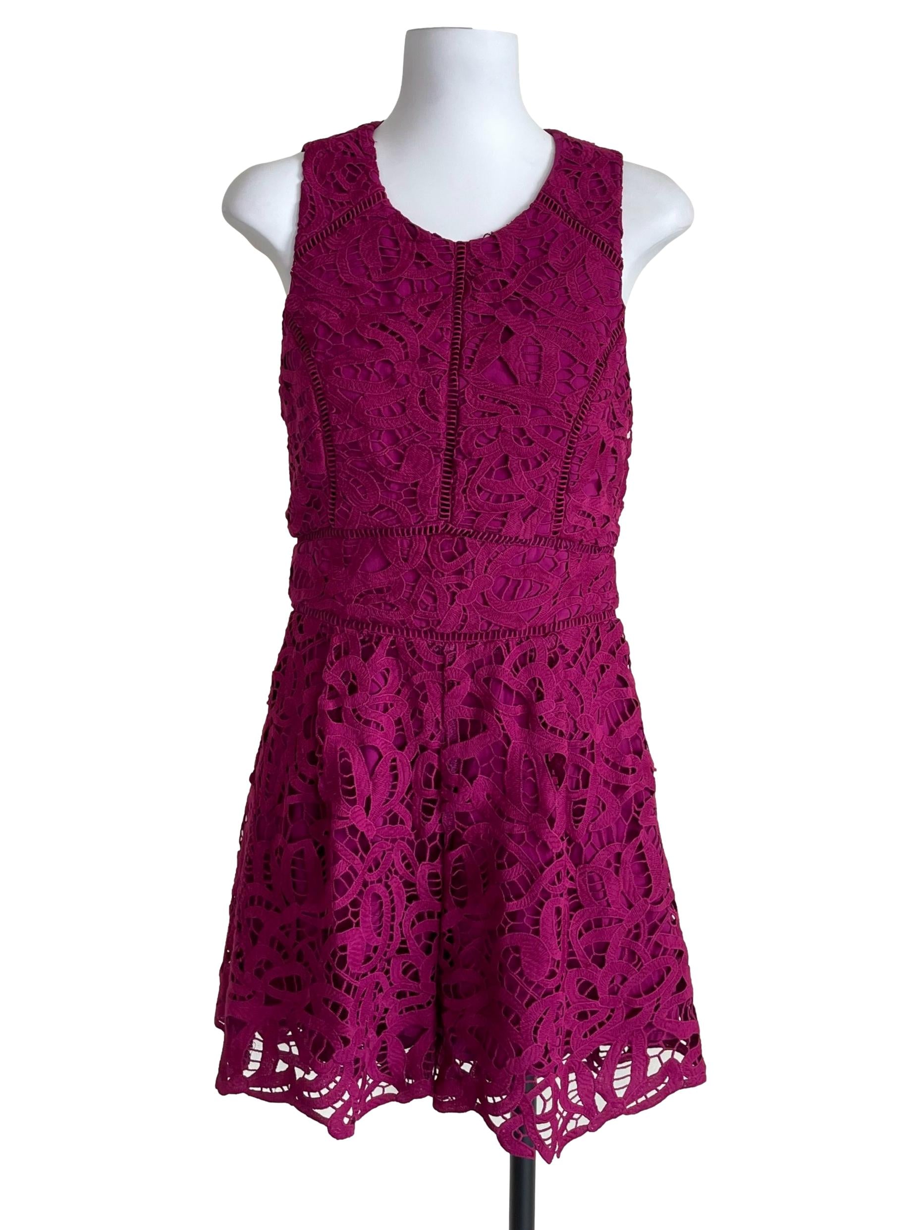 Magenta Embroidery Sleeveless Romper