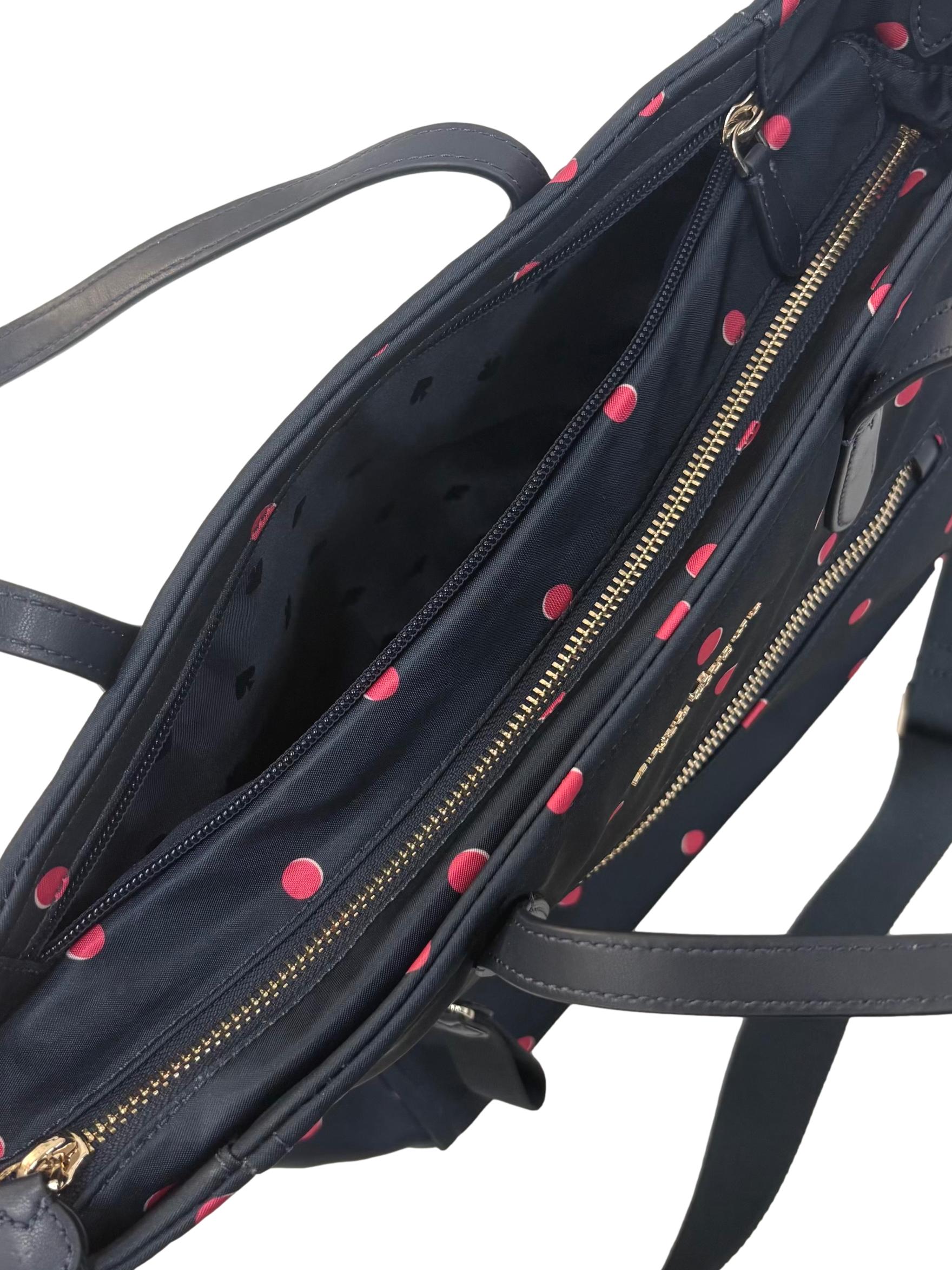 Navy Blue Polka Dot Nylon New York Chelsea Satchel Crossbody Bag CSN