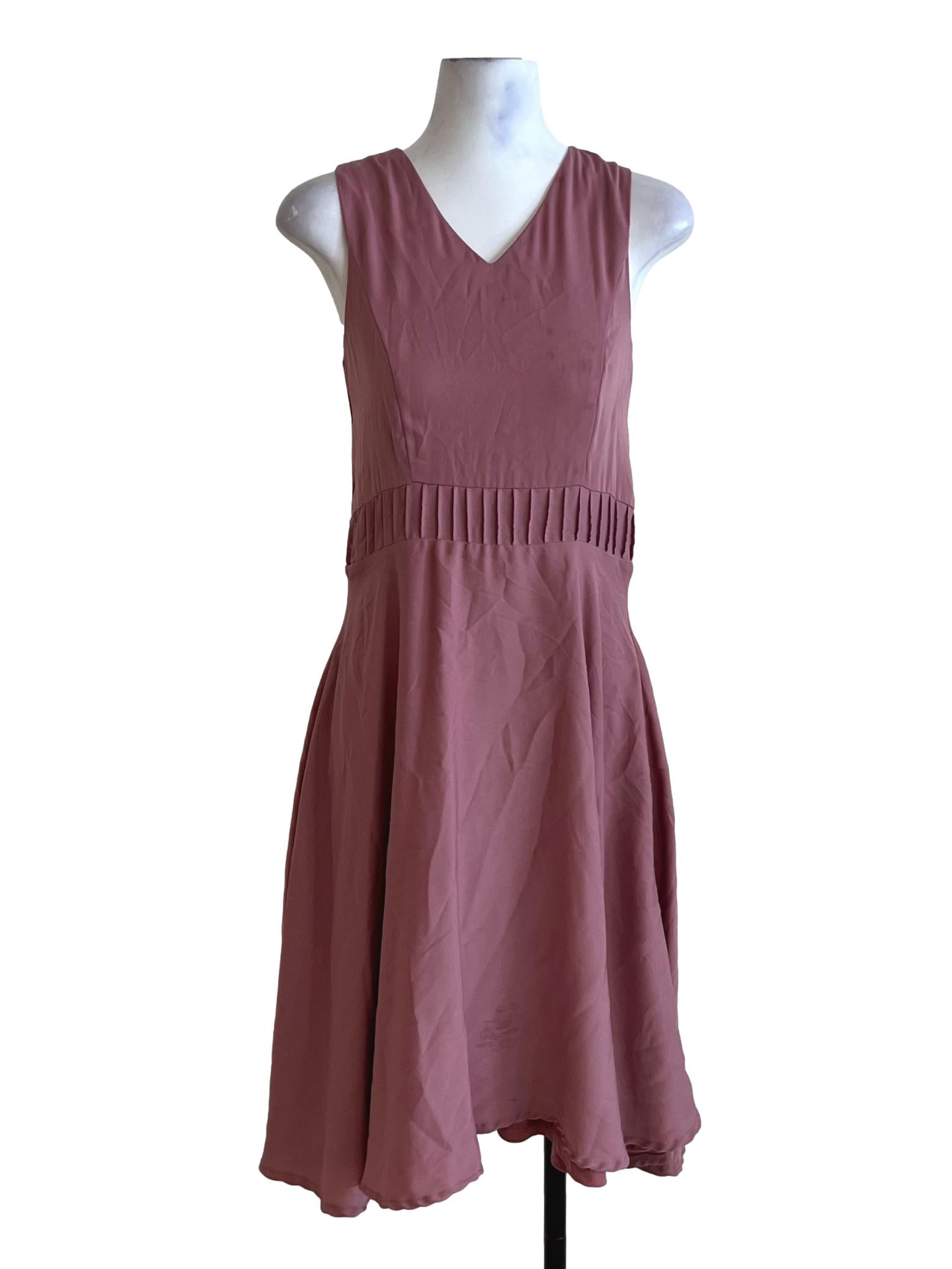 Rose Pink V-Neckline A-Line Dress