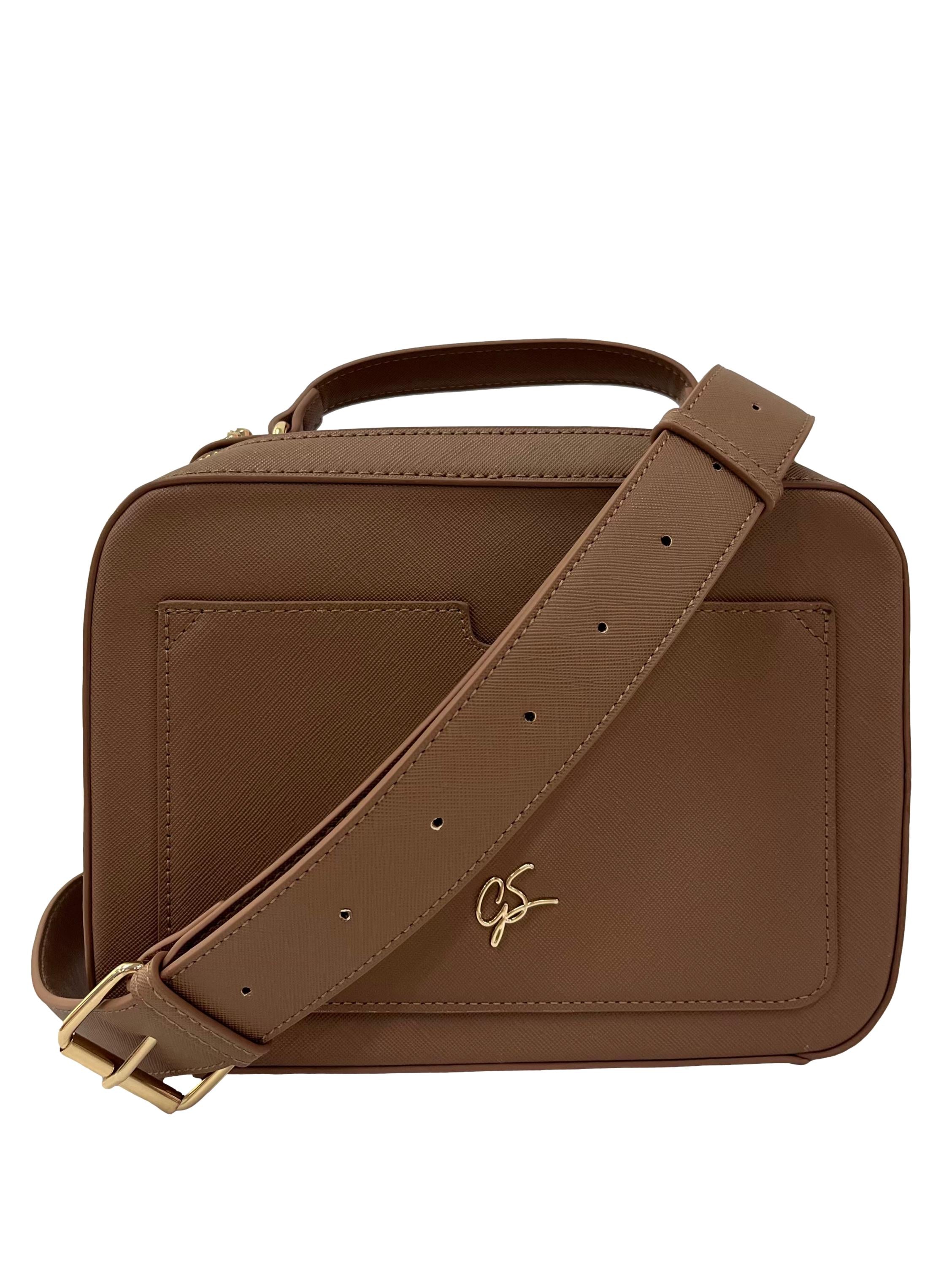 Brown Boxy Top Handle Bag With Detachable Crossbody Strap