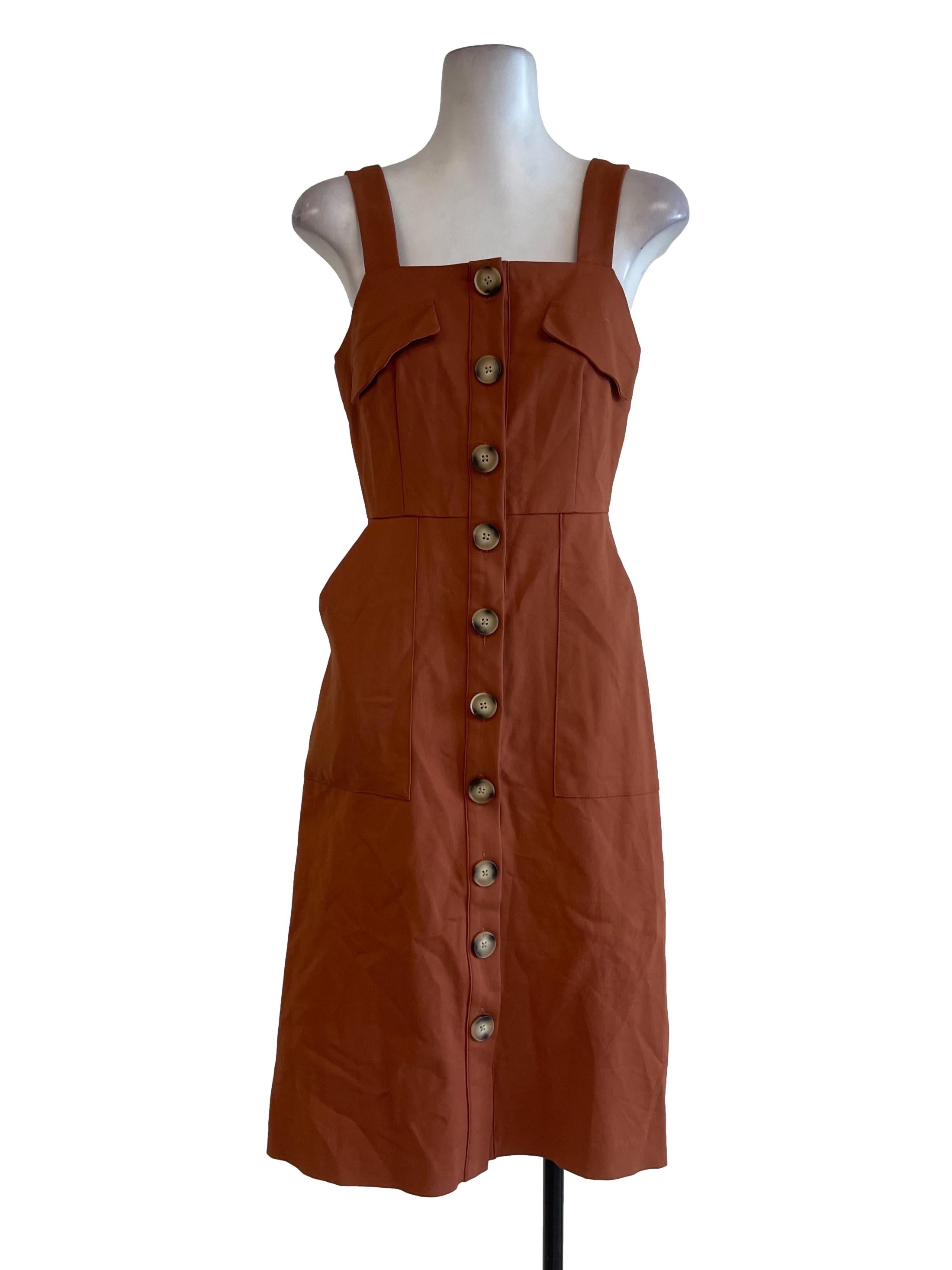 Caramel Brown Buttoned Summer Dress