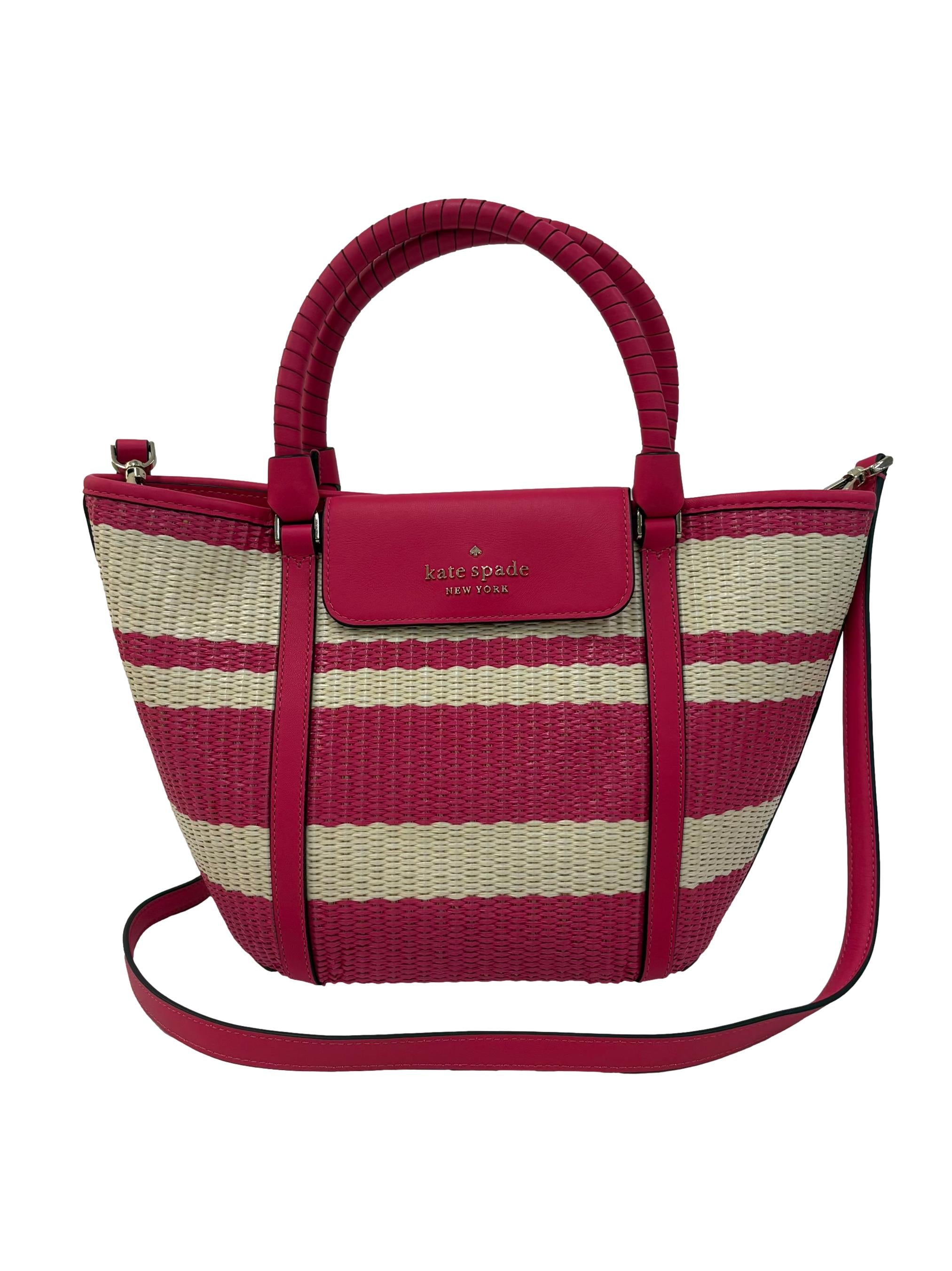 Hot Pink Straw Cruise Medium Tote Bag CSN