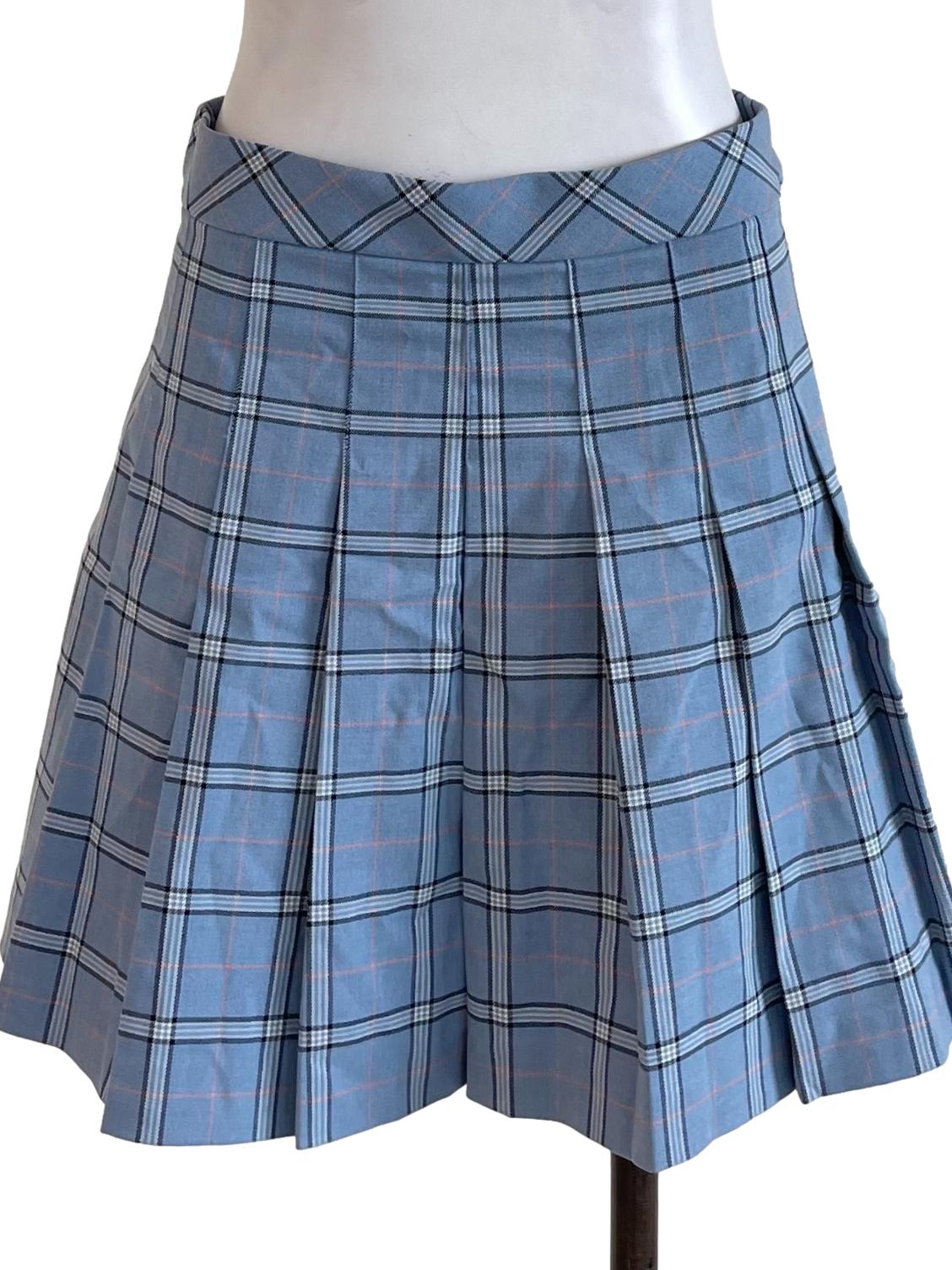 Blue Pleated Check Skirt