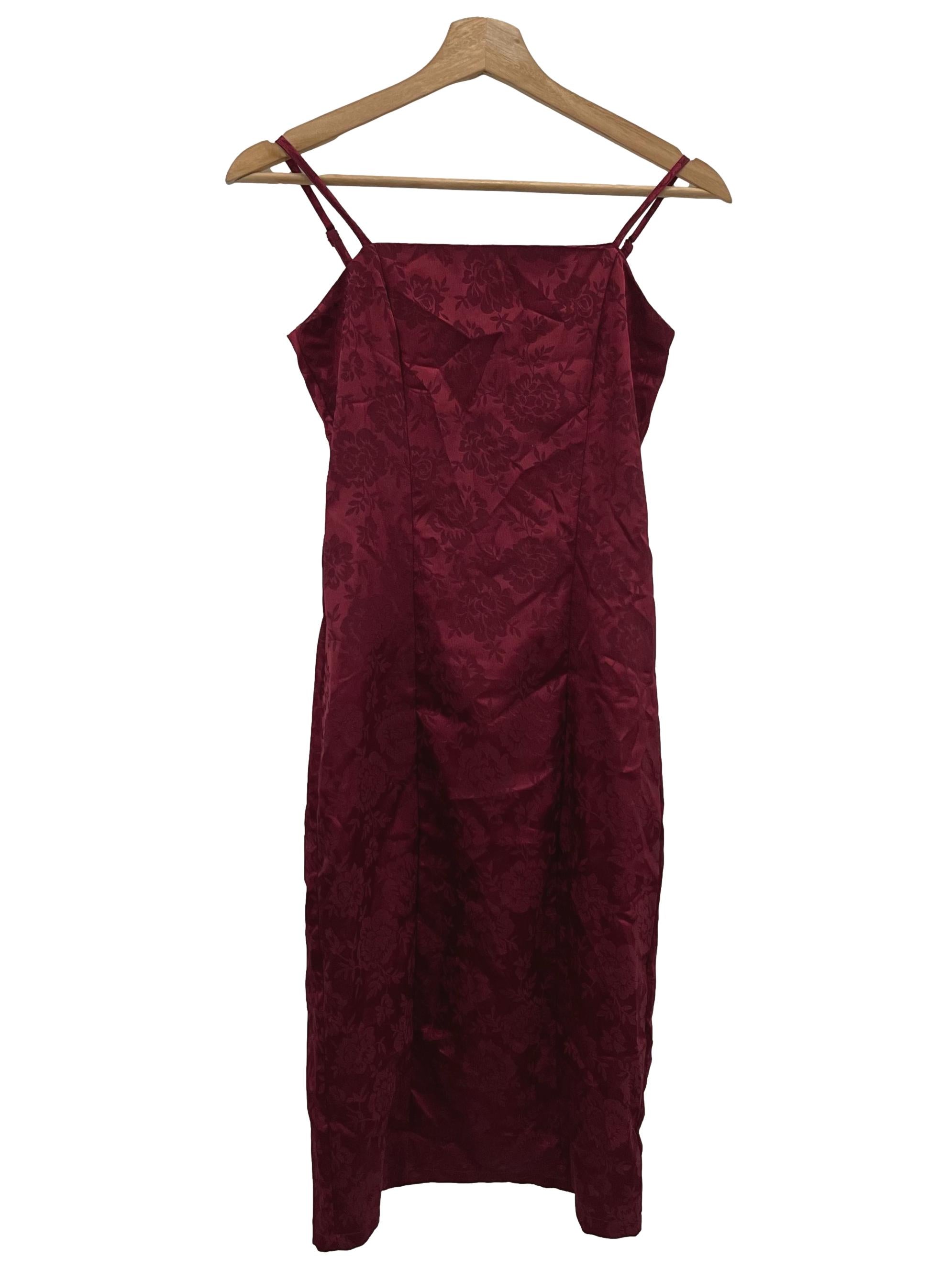 Maroon Across Neck Floral Silky Cami Dress