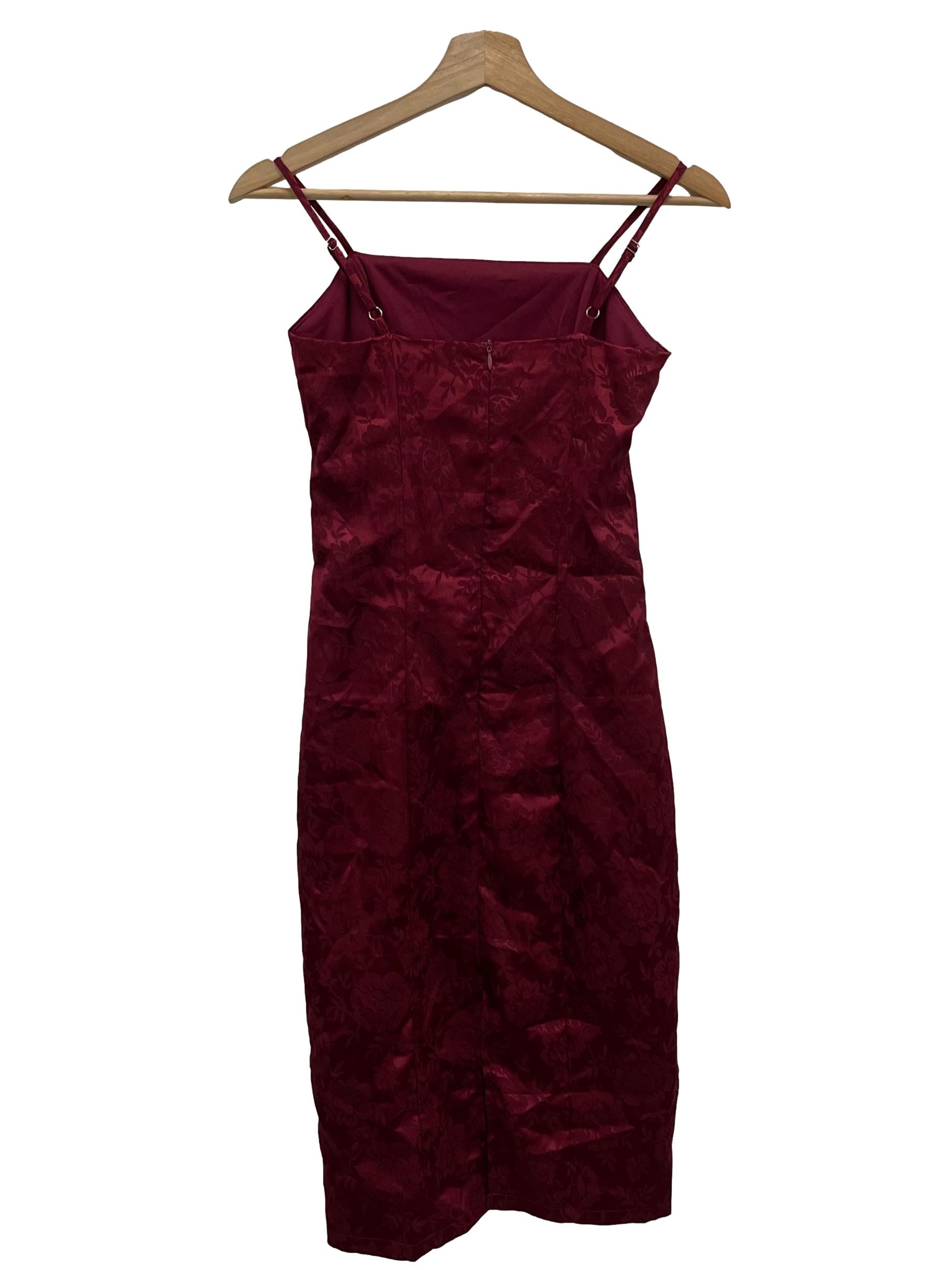 Maroon Across Neck Floral Silky Cami Dress