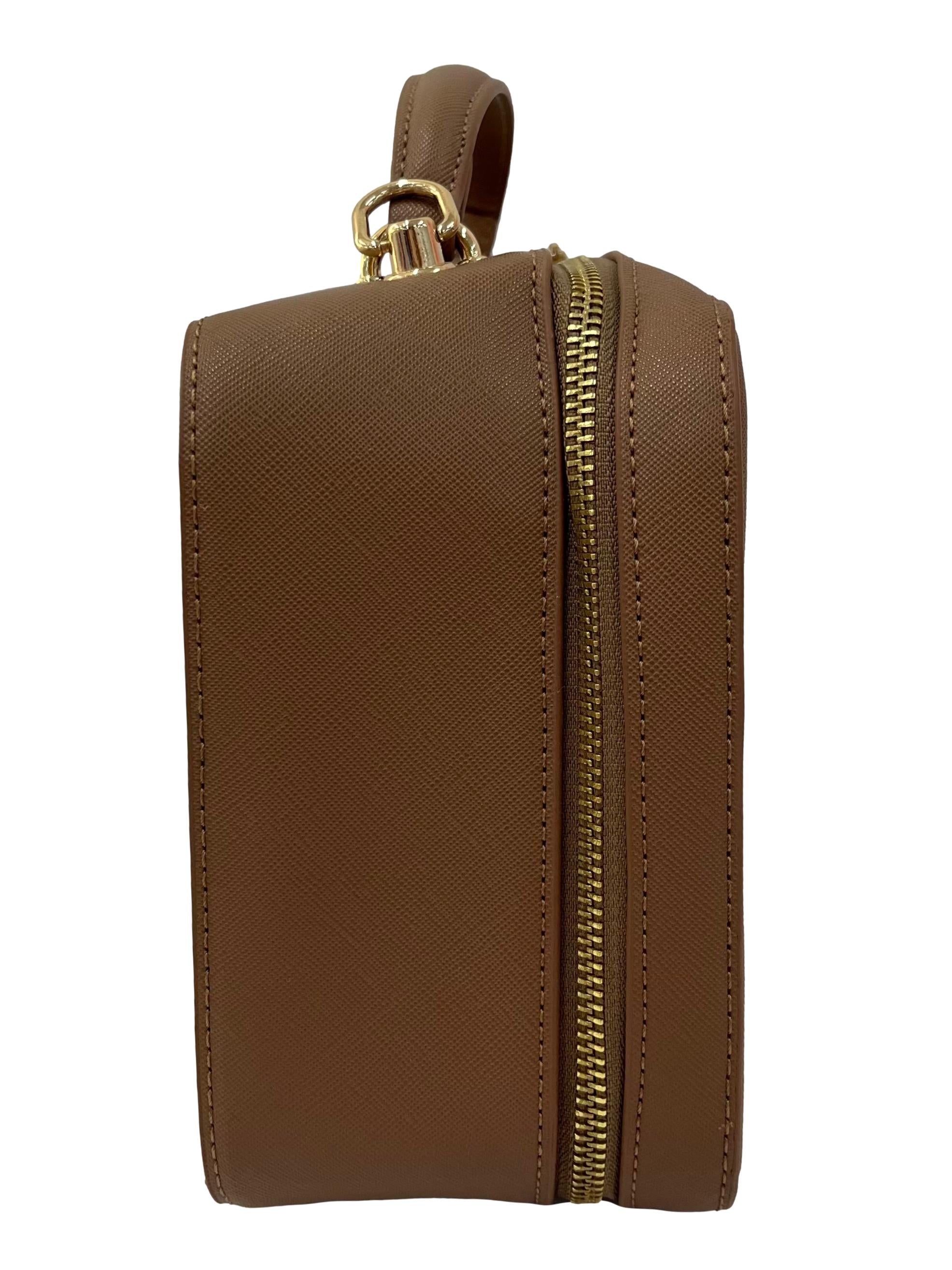 Brown Boxy Top Handle Bag With Detachable Crossbody Strap