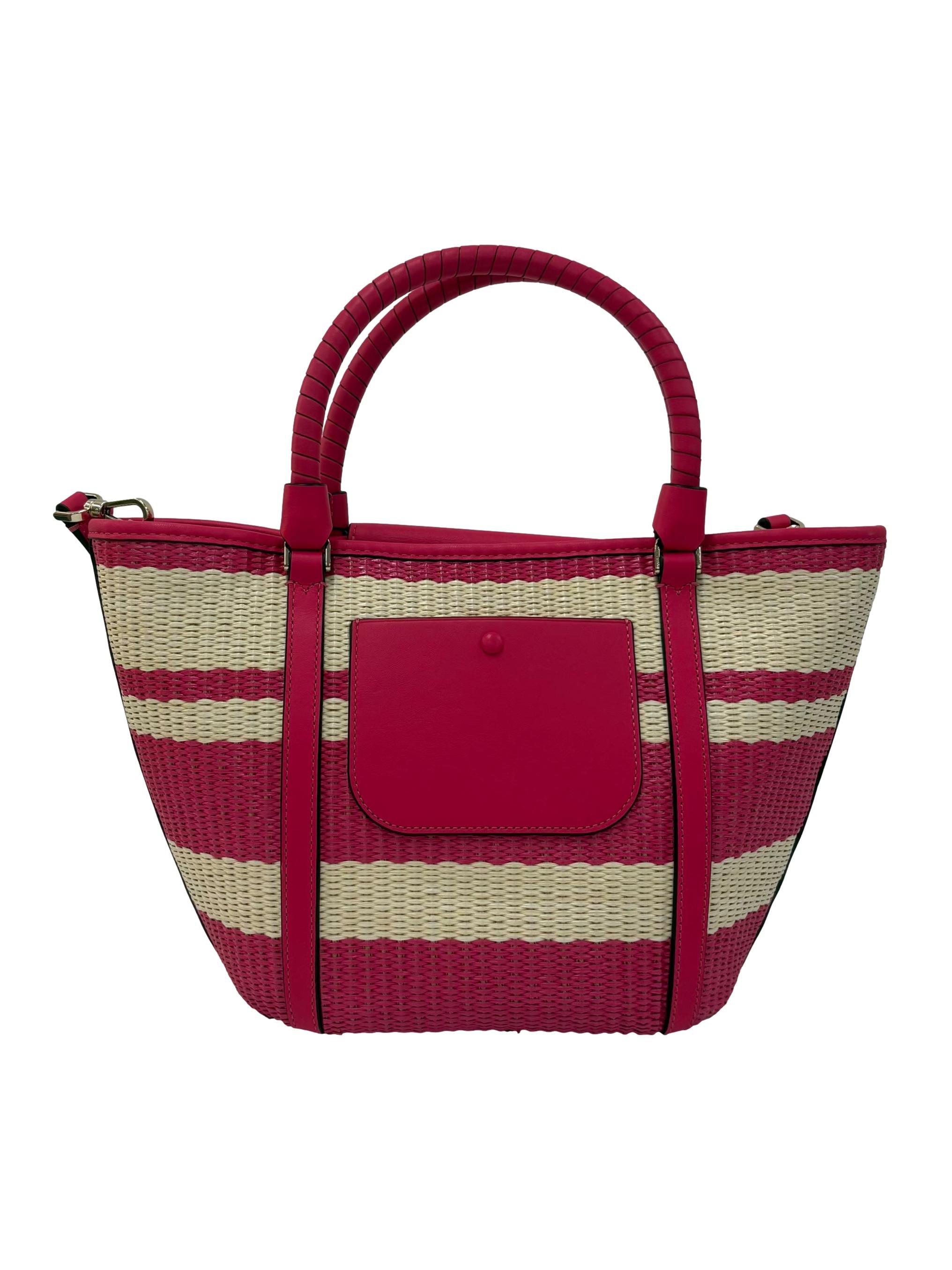 Hot Pink Straw Cruise Medium Tote Bag CSN