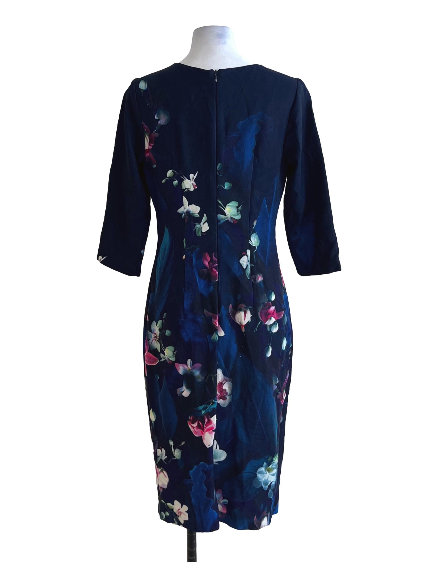 Navy Blue Floral Empire Dress