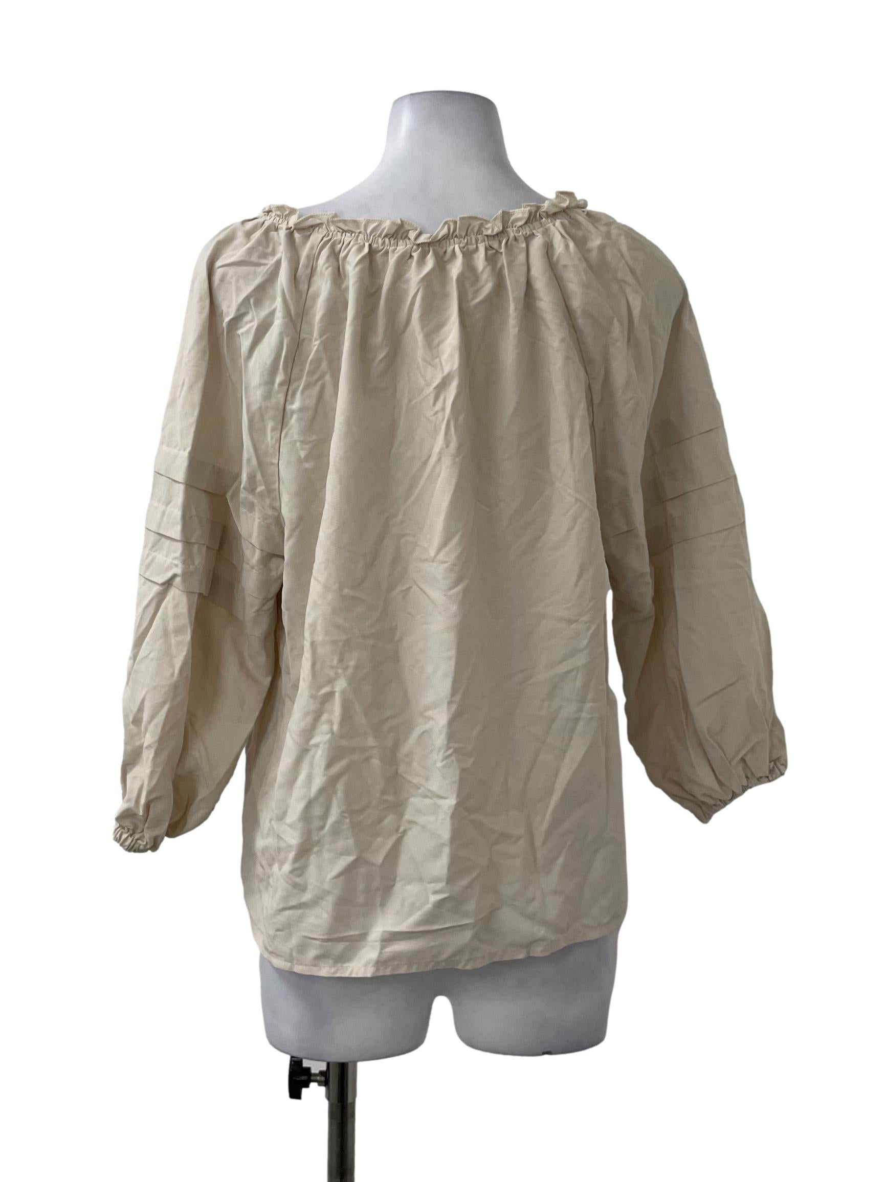 Beige Ruched Puff Sleeve Top