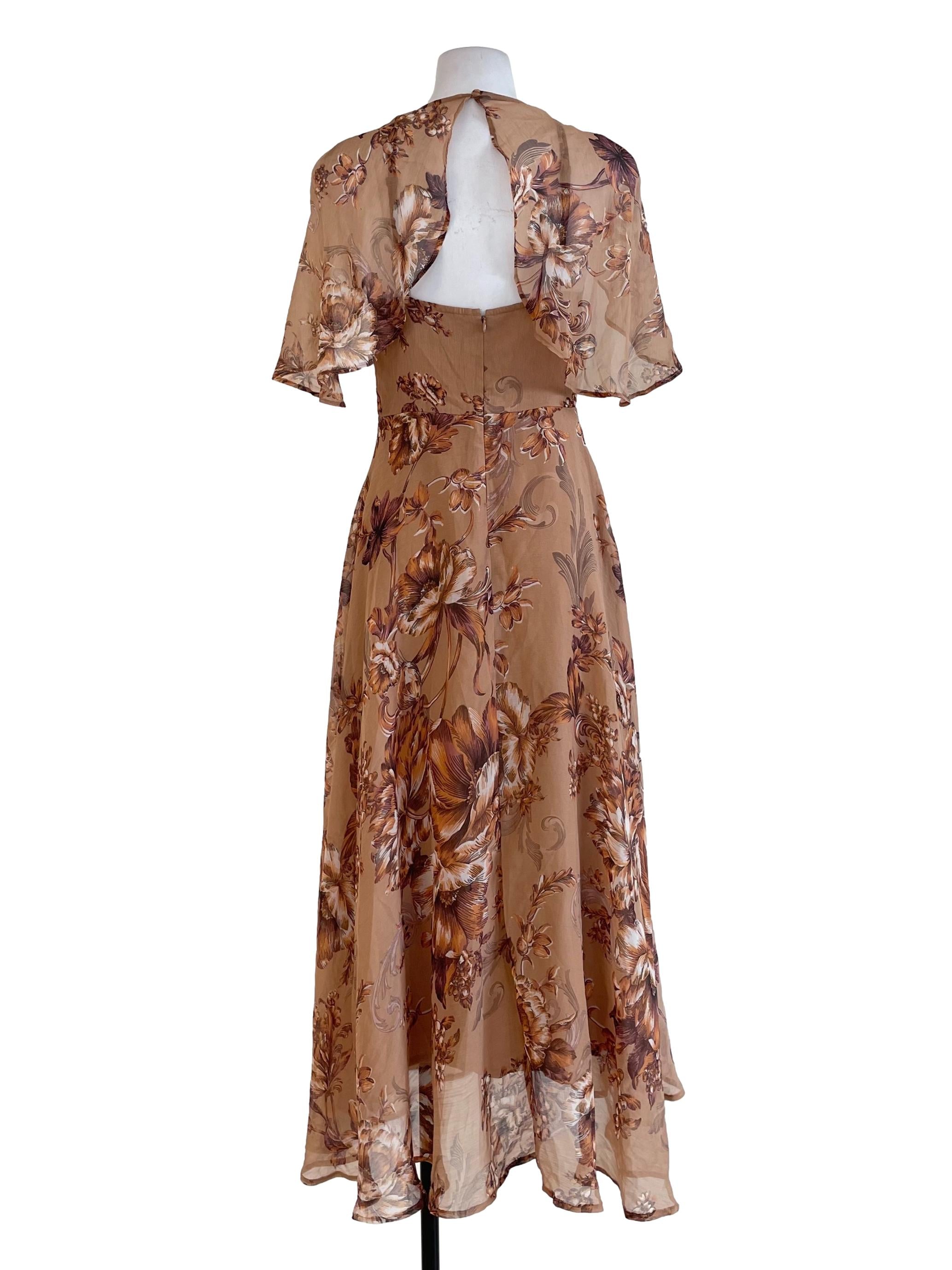 Apricot Orange Floral Butterfly Sleeves Dress