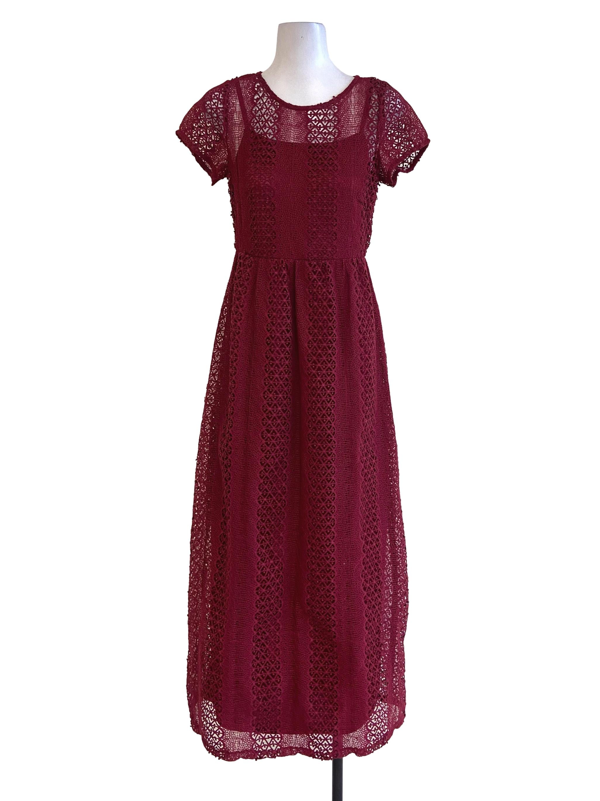 Scarlet Red Floral Lace Empire Dress