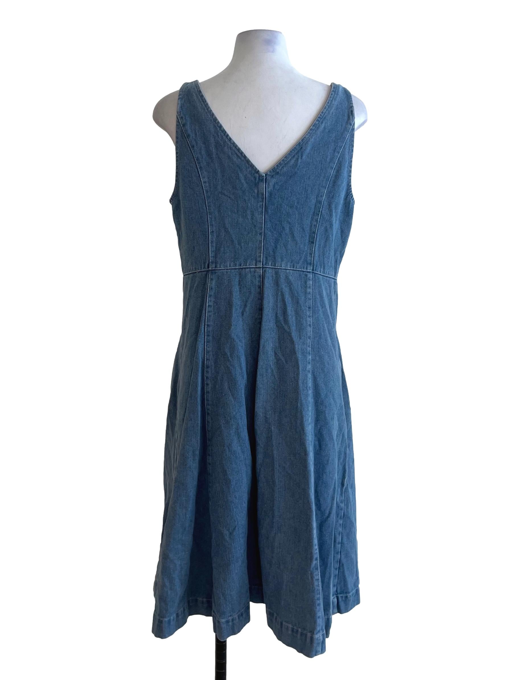 Sky Blue Denim V-Neckline A-Line Dress