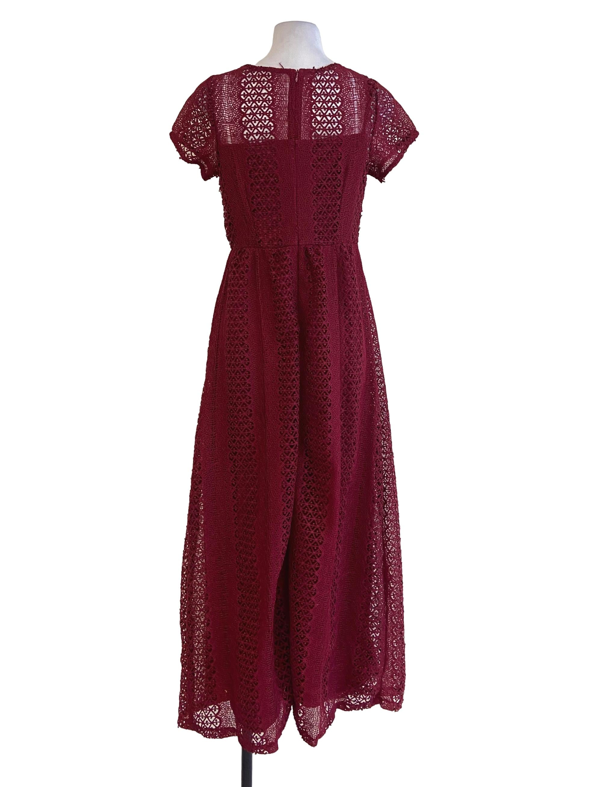 Scarlet Red Floral Lace Empire Dress