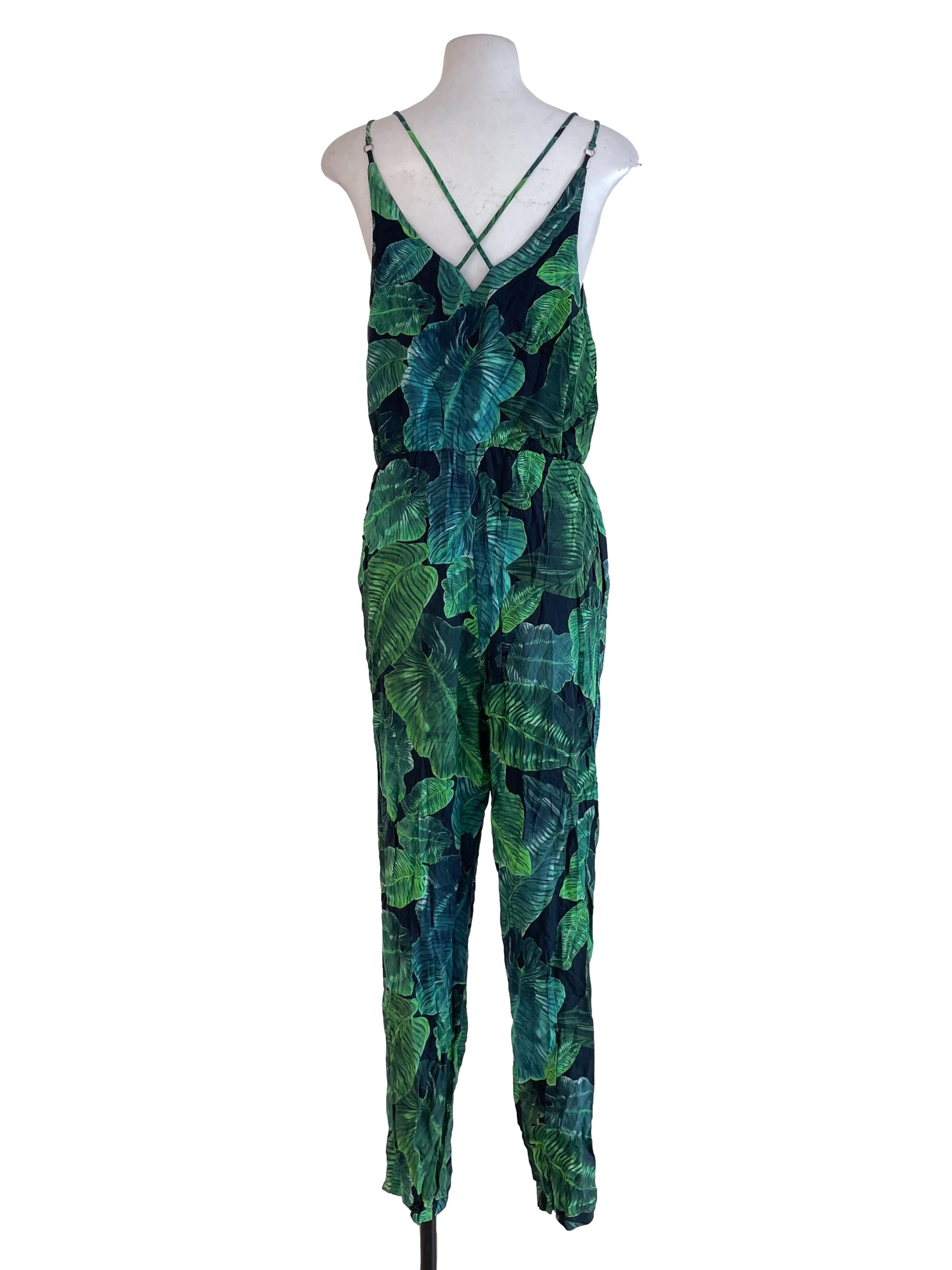 Dark Green Plant Print Jumpsuit