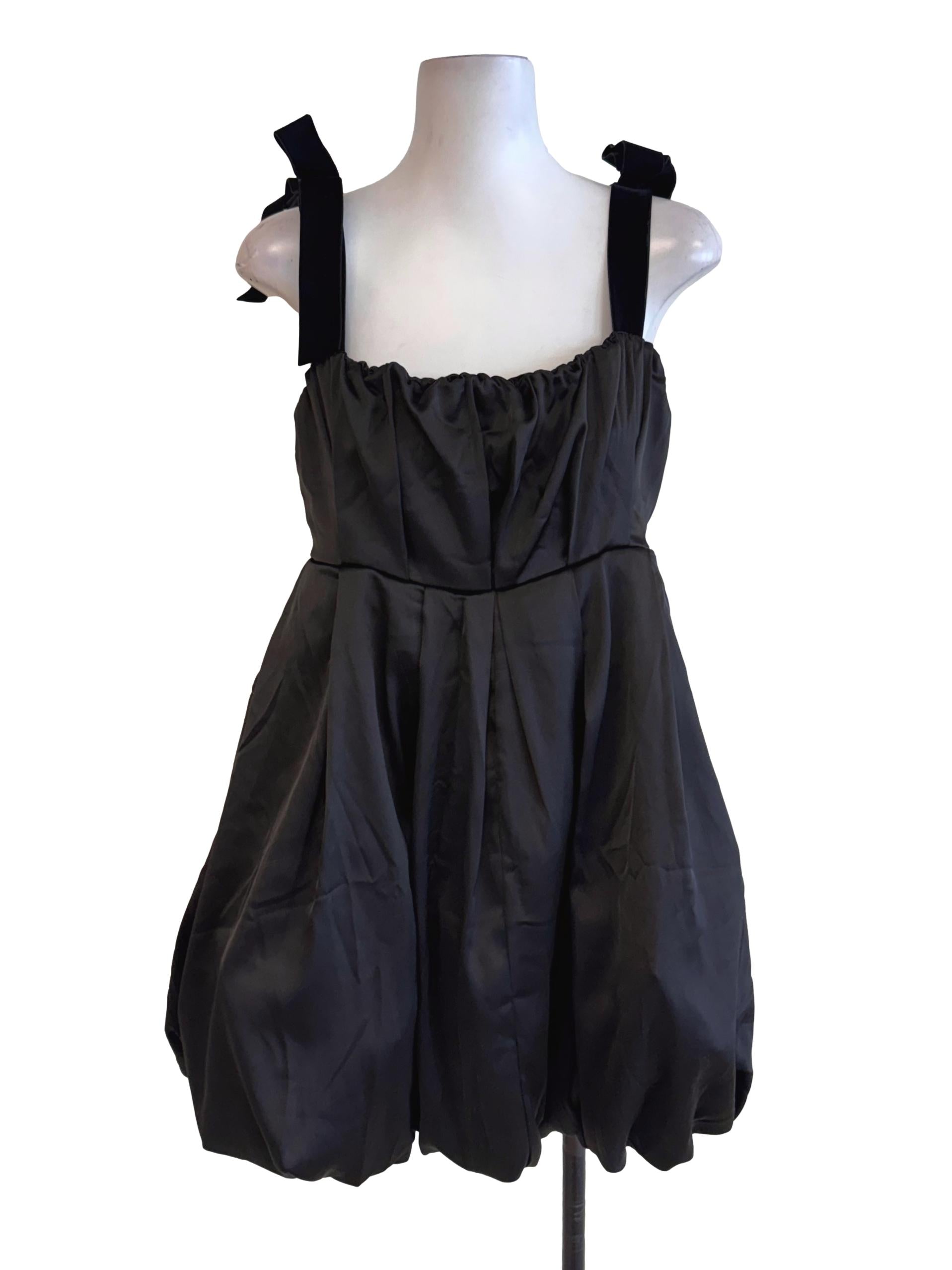Black Strap Satin Bubble Dress