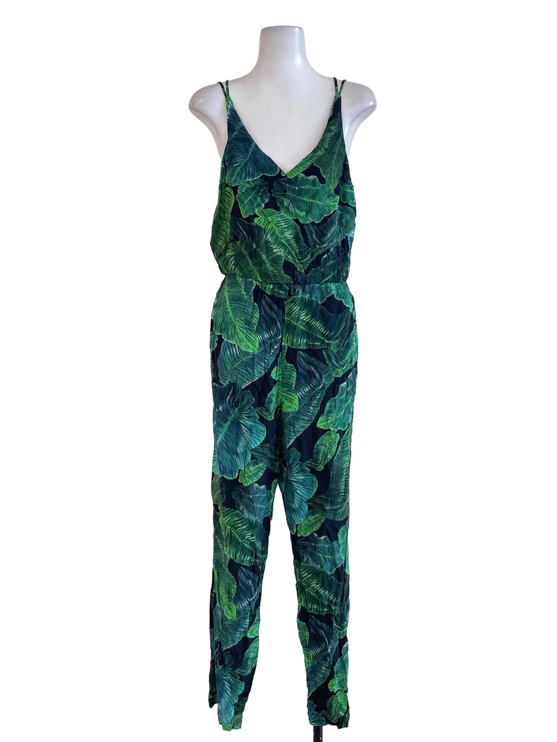 Dark Green Plant Print Jumpsuit