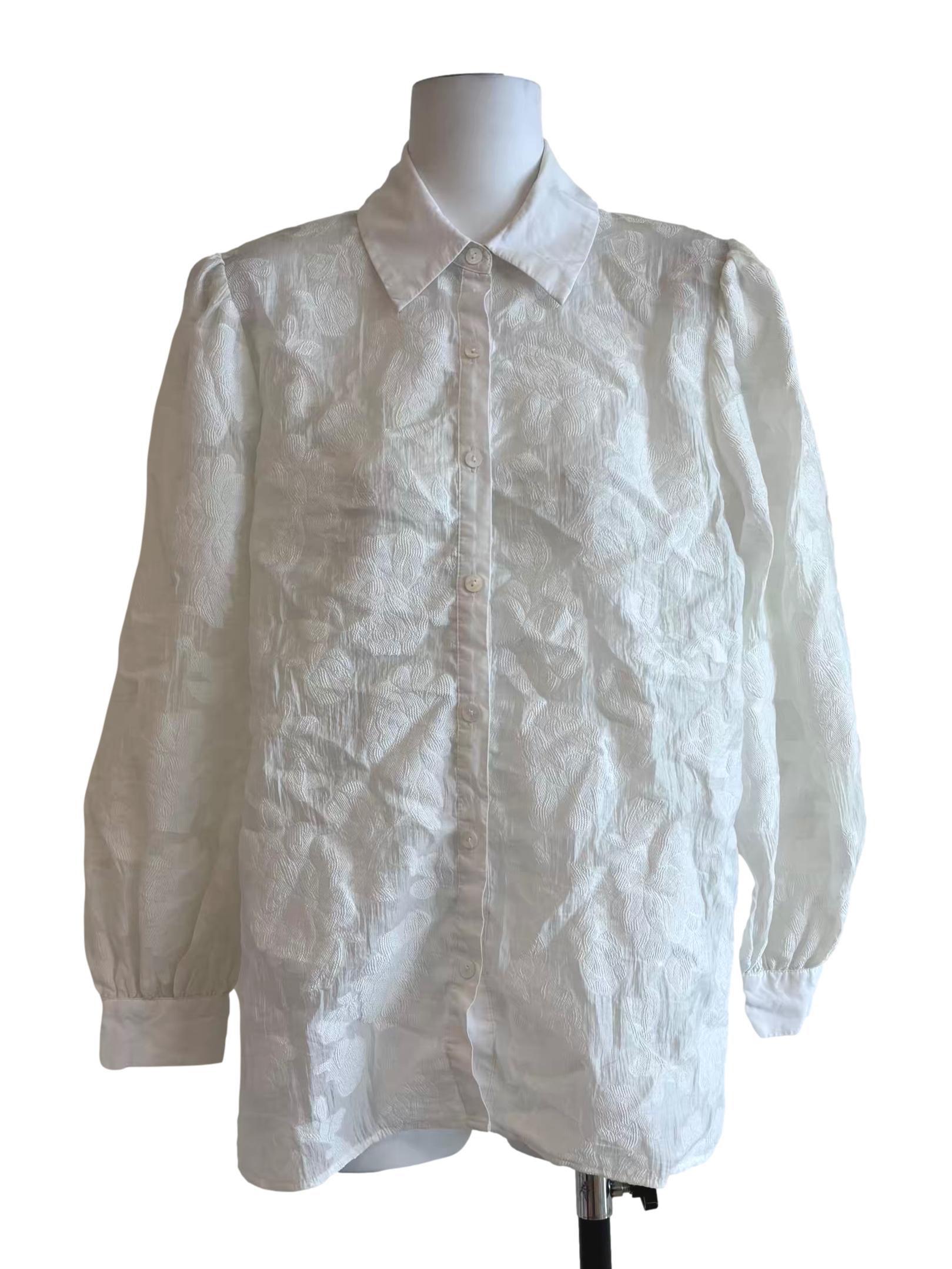 Powder White Textured Blouse