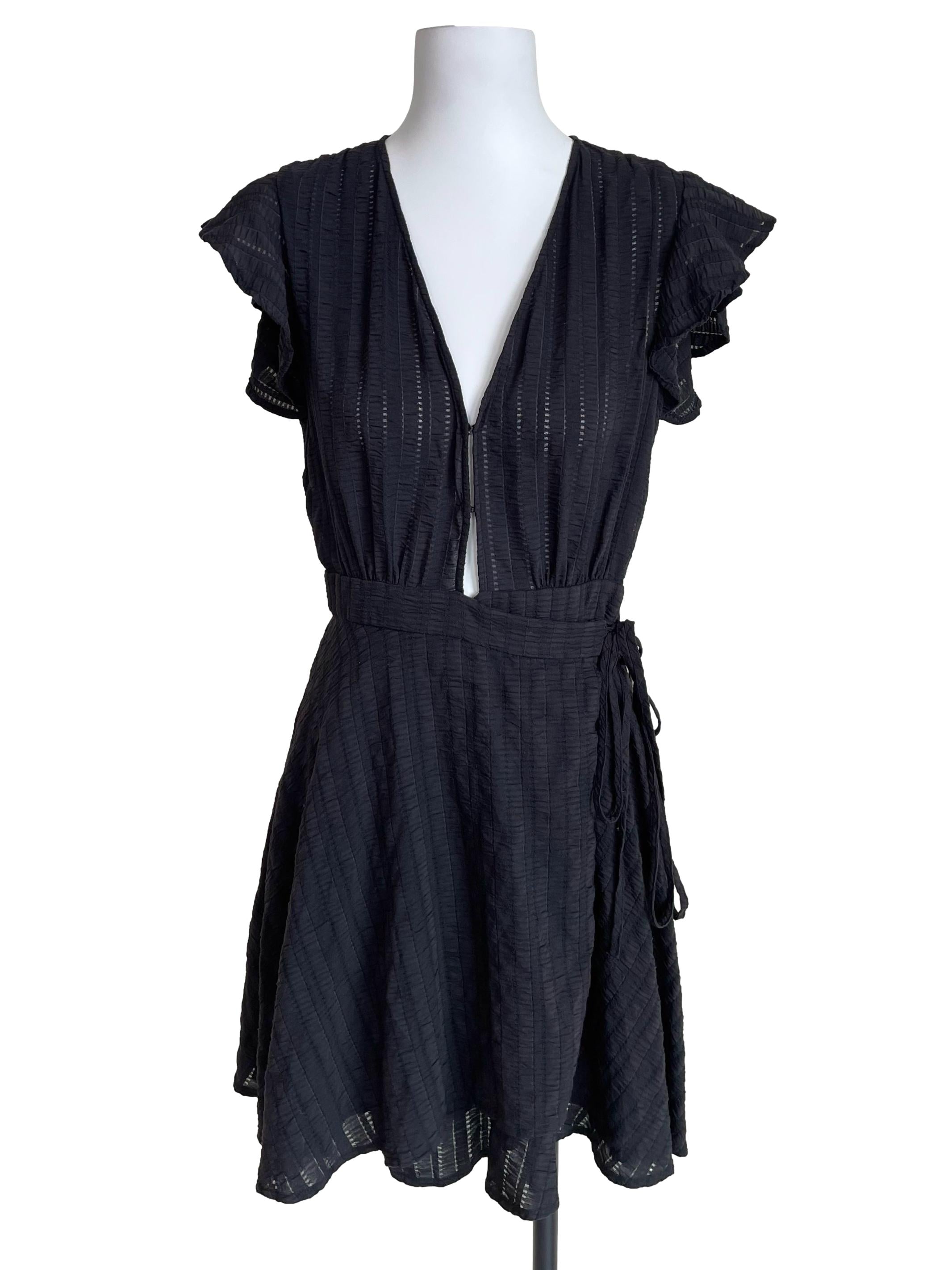 Charcoal Black Textured Wrap Dress