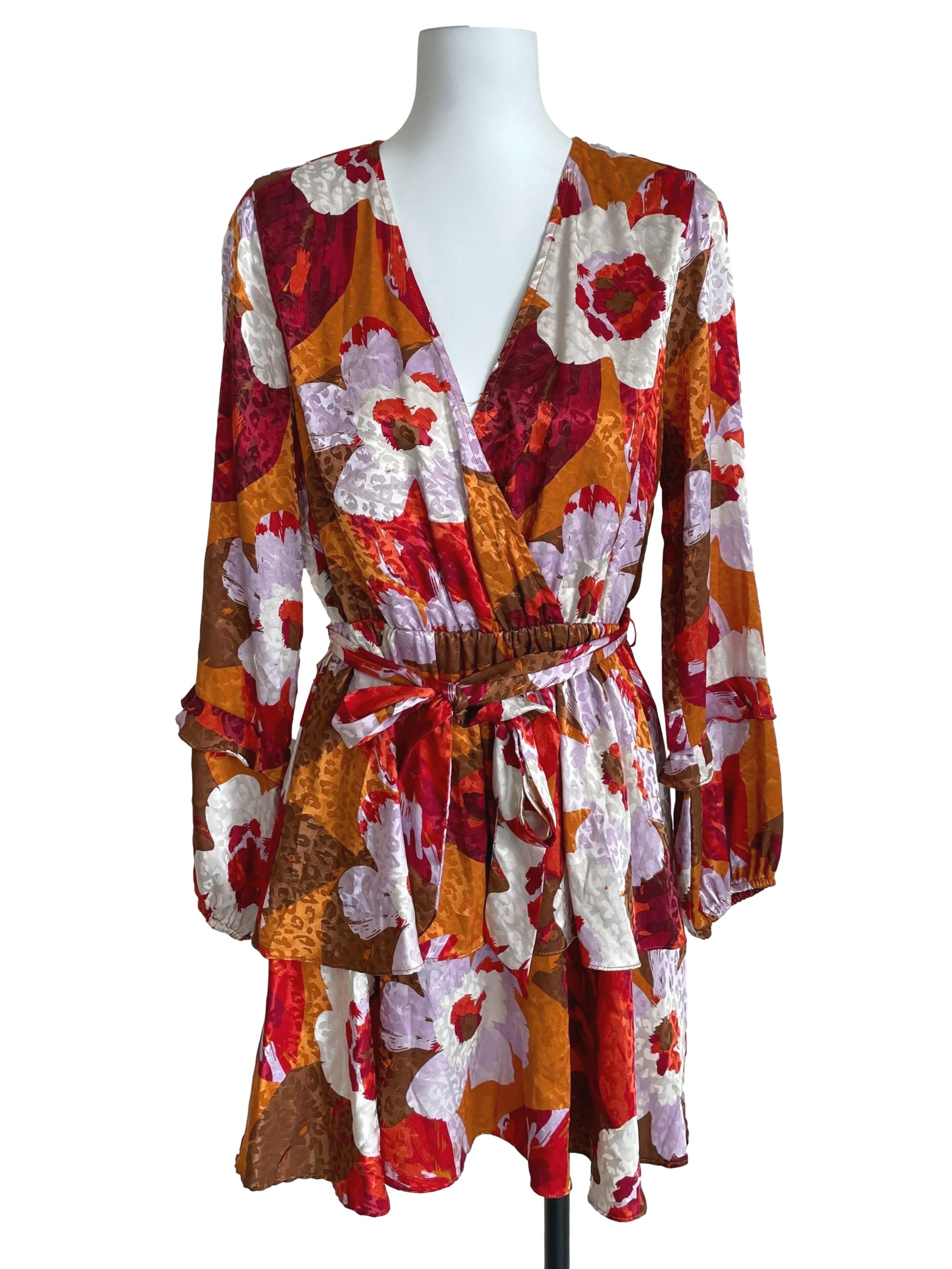 Tiger Orange Floral Leopard Layer Dress
