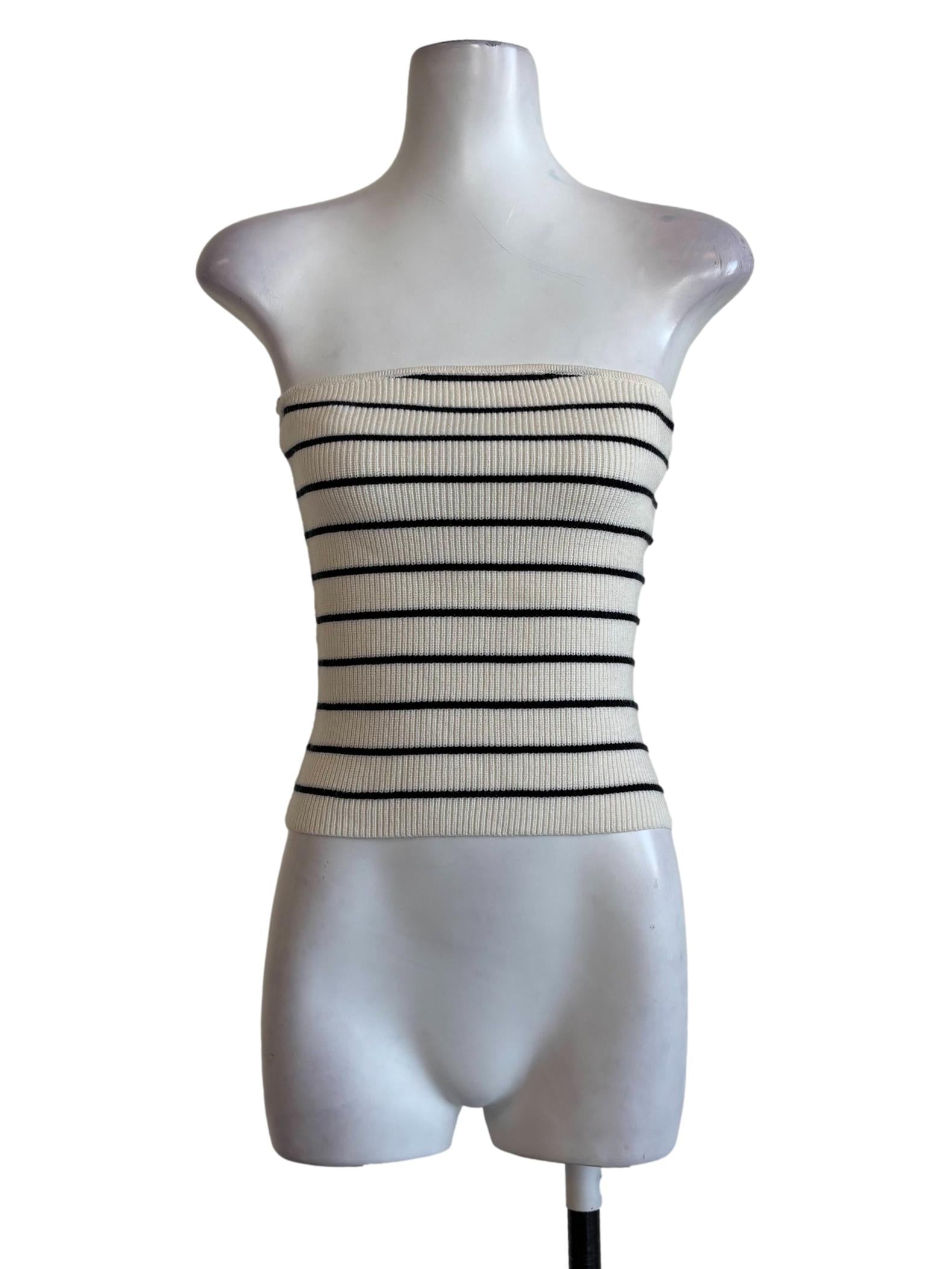 Ivory White Black Stripe Strapless Knit Top