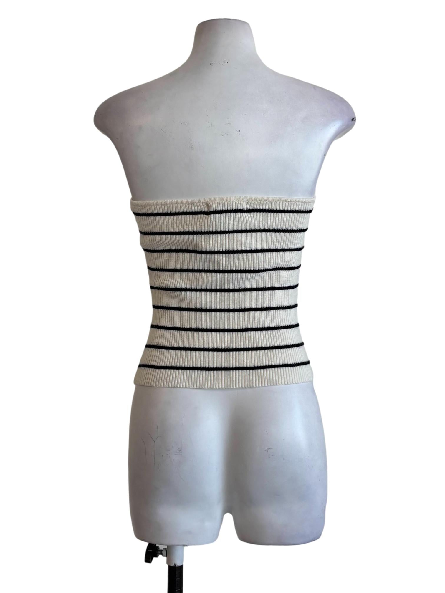 Ivory White Black Stripe Strapless Knit Top