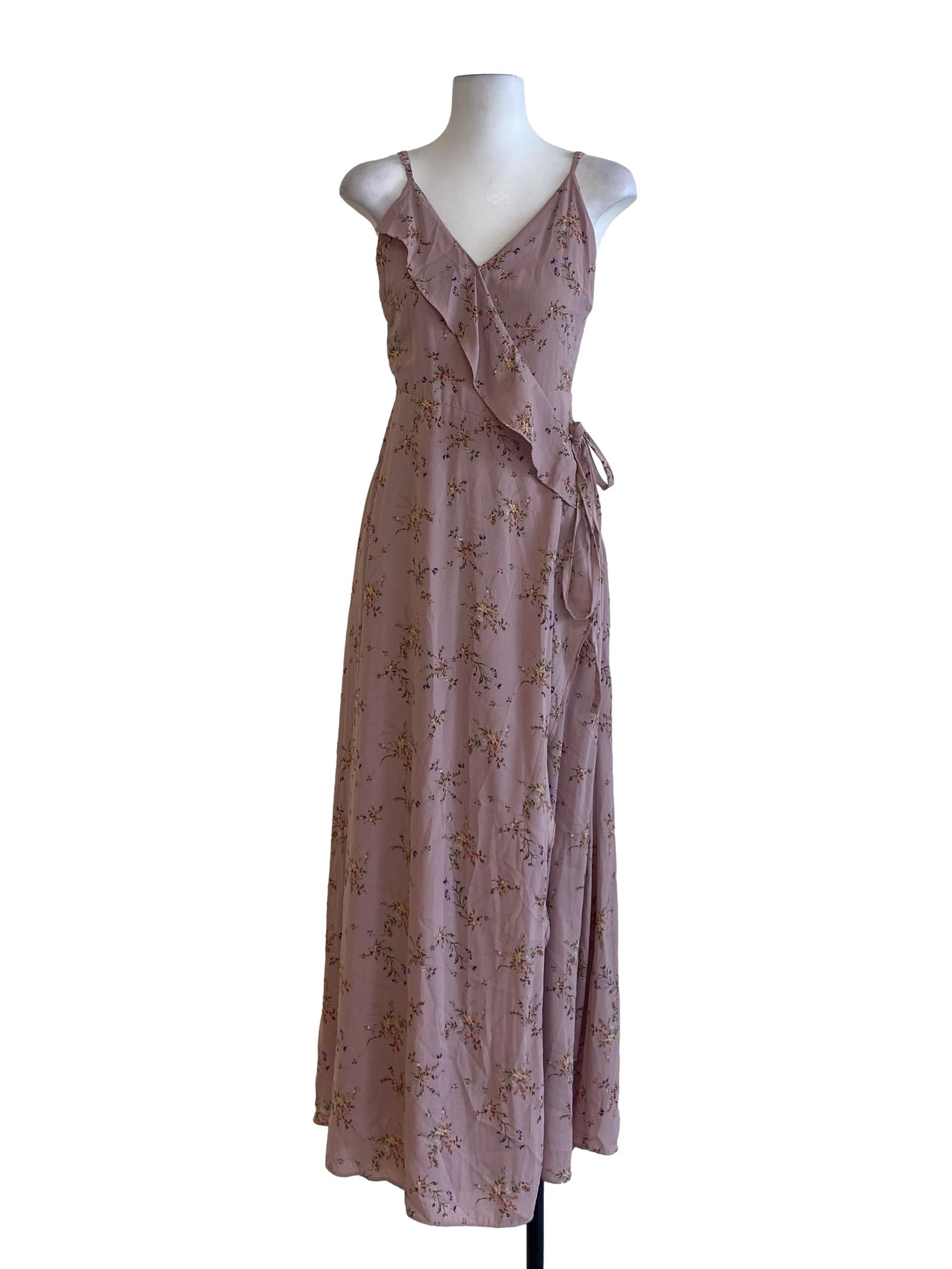 Crepe Pink Floral Wrap Empire Dress