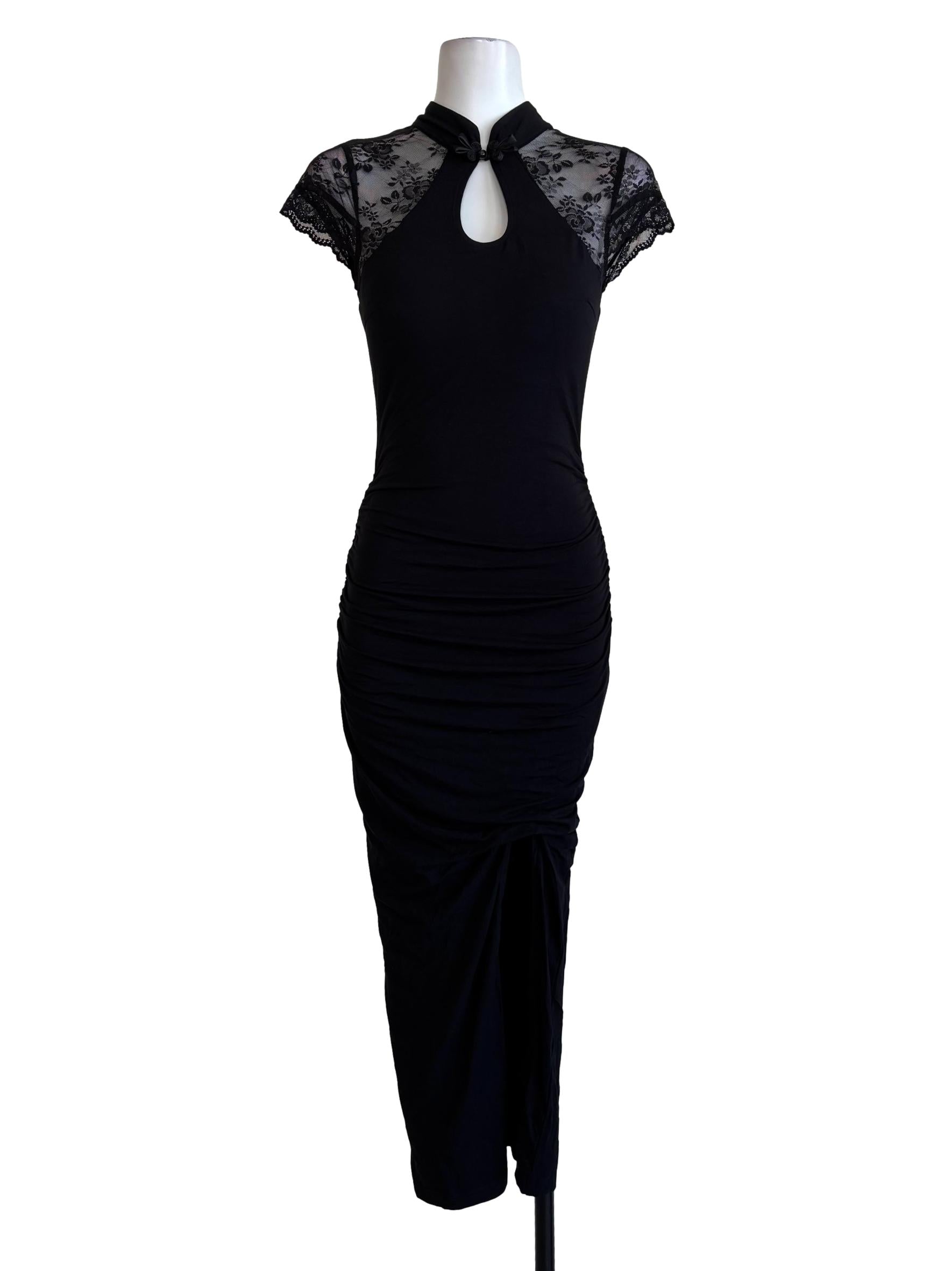 Soft Black Lace Cheongsam Bodycon Dress