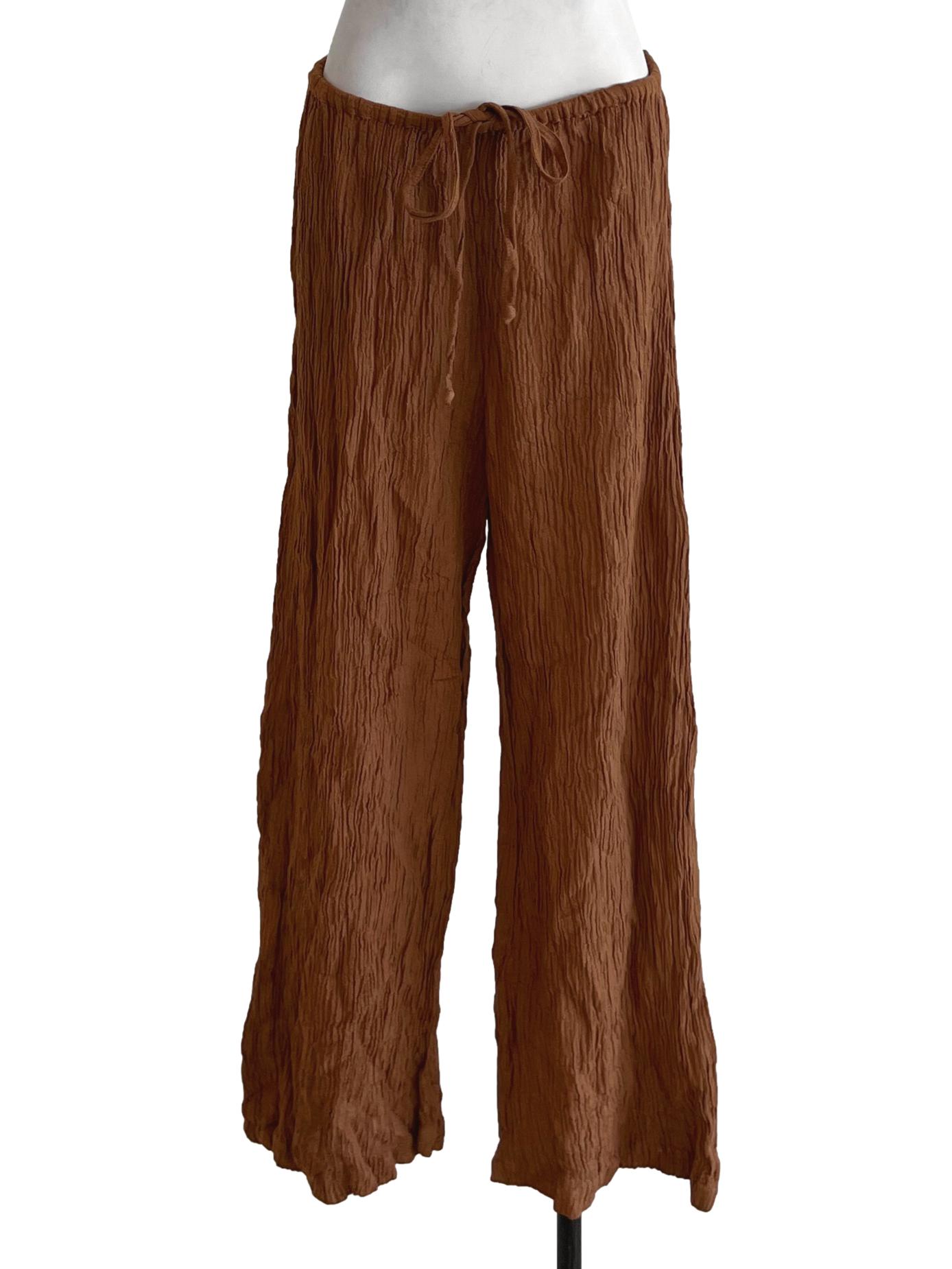 Tawny Brown Pleated Wide-Leg Pants