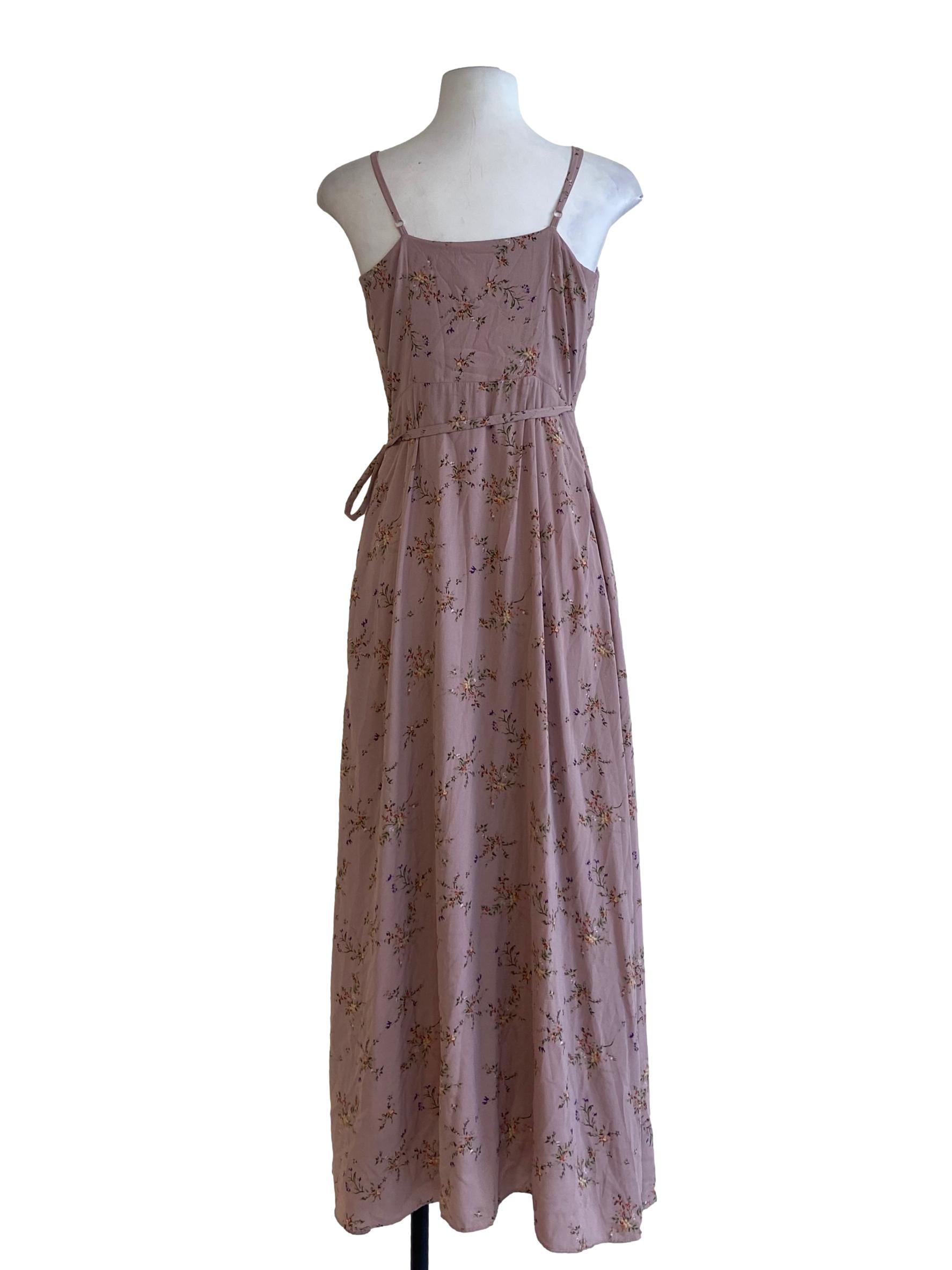 Crepe Pink Floral Wrap Empire Dress