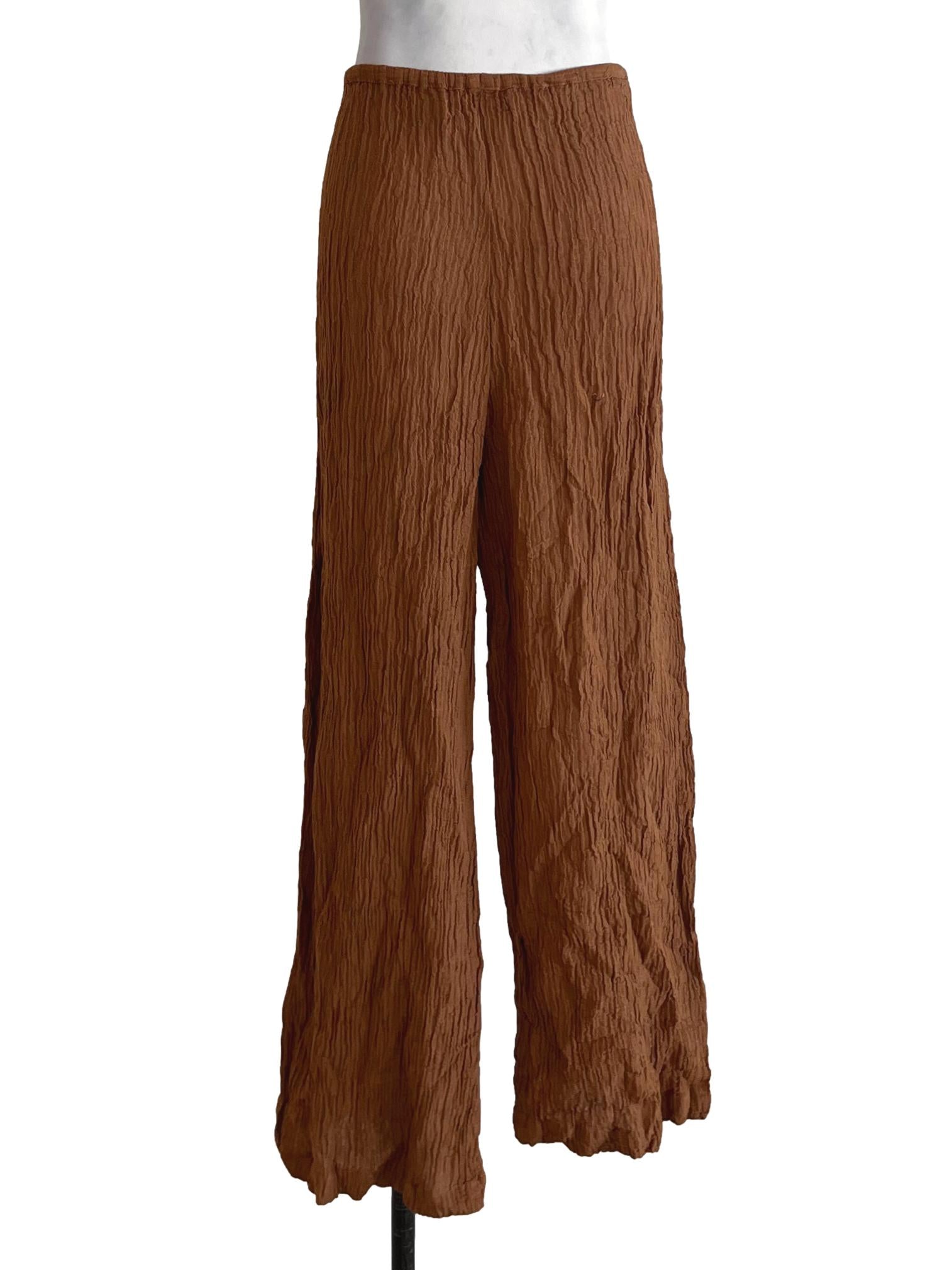 Tawny Brown Pleated Wide-Leg Pants