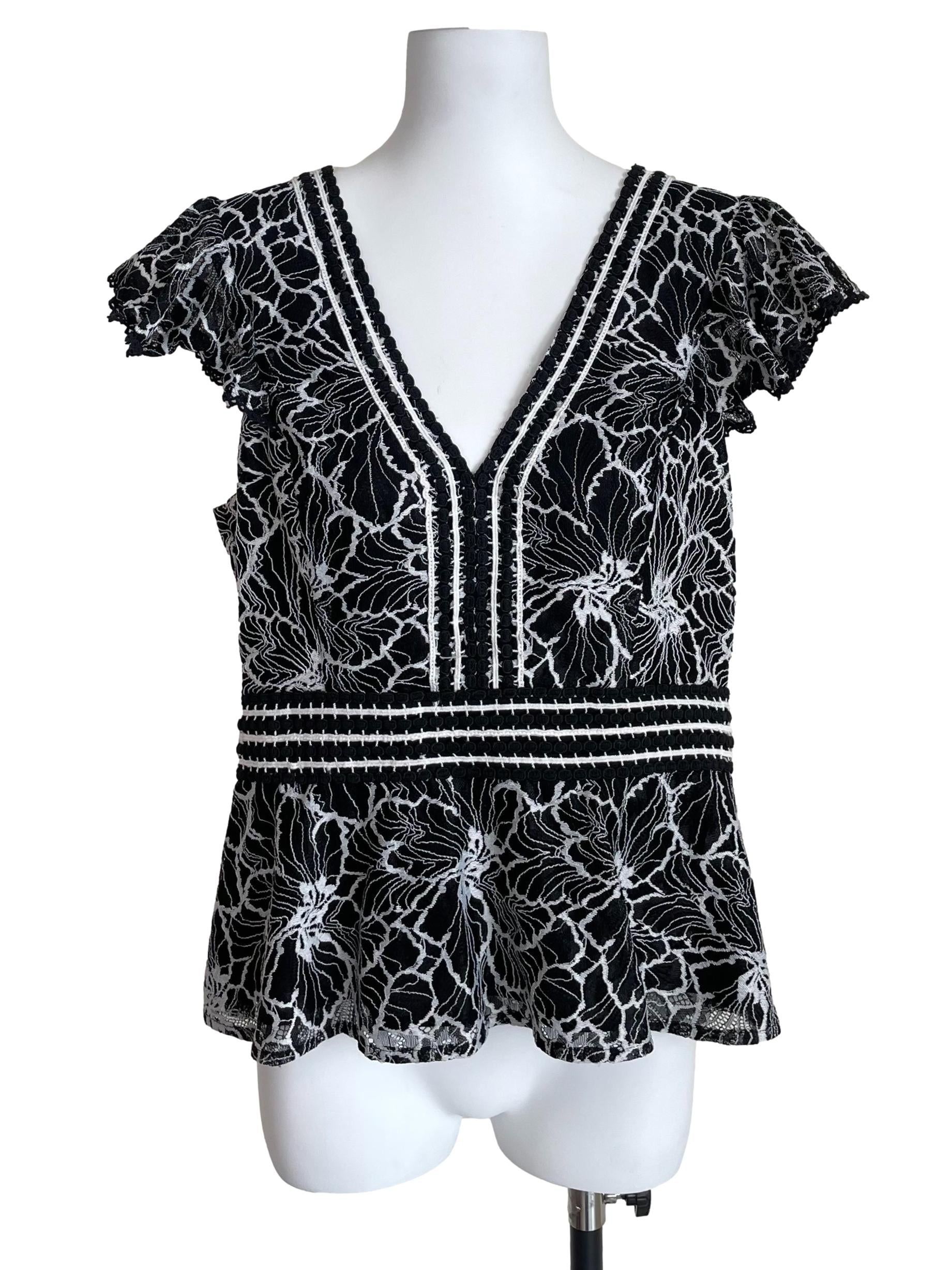 Black & White Floral Peplum Top