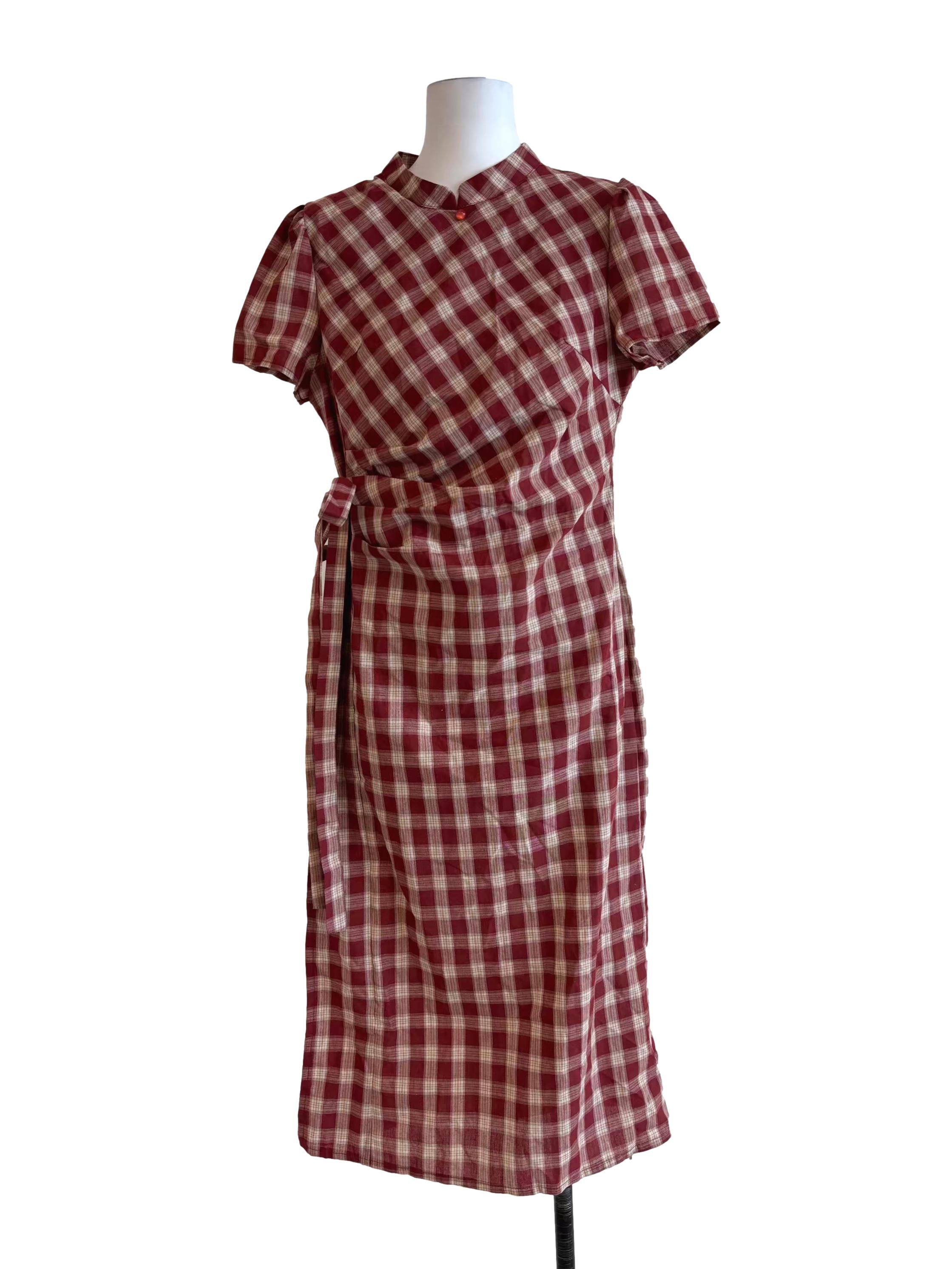 Scarlet Red Plaid Midi Dress