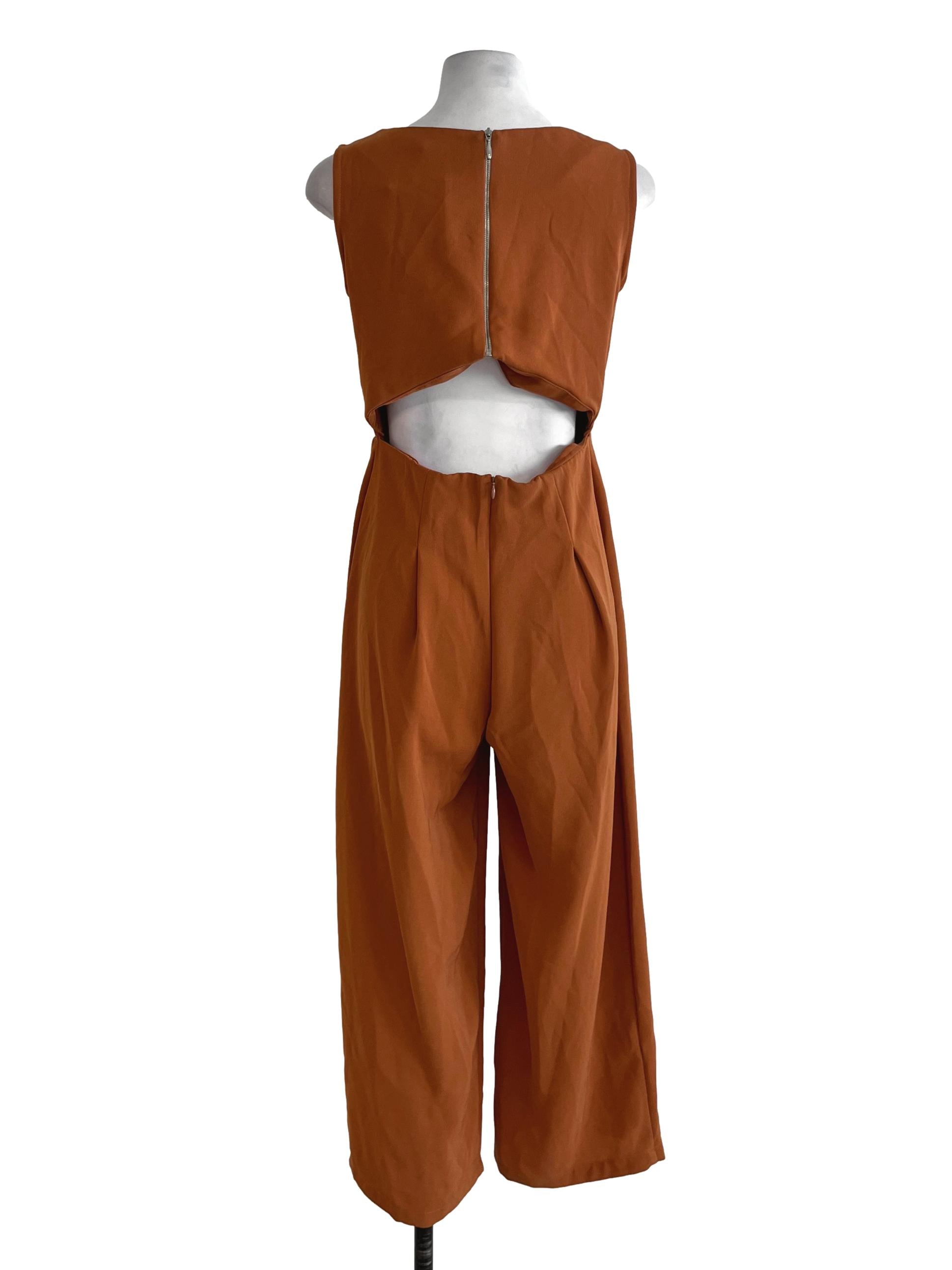Tawny Brown V-Neckline Jumpsuit