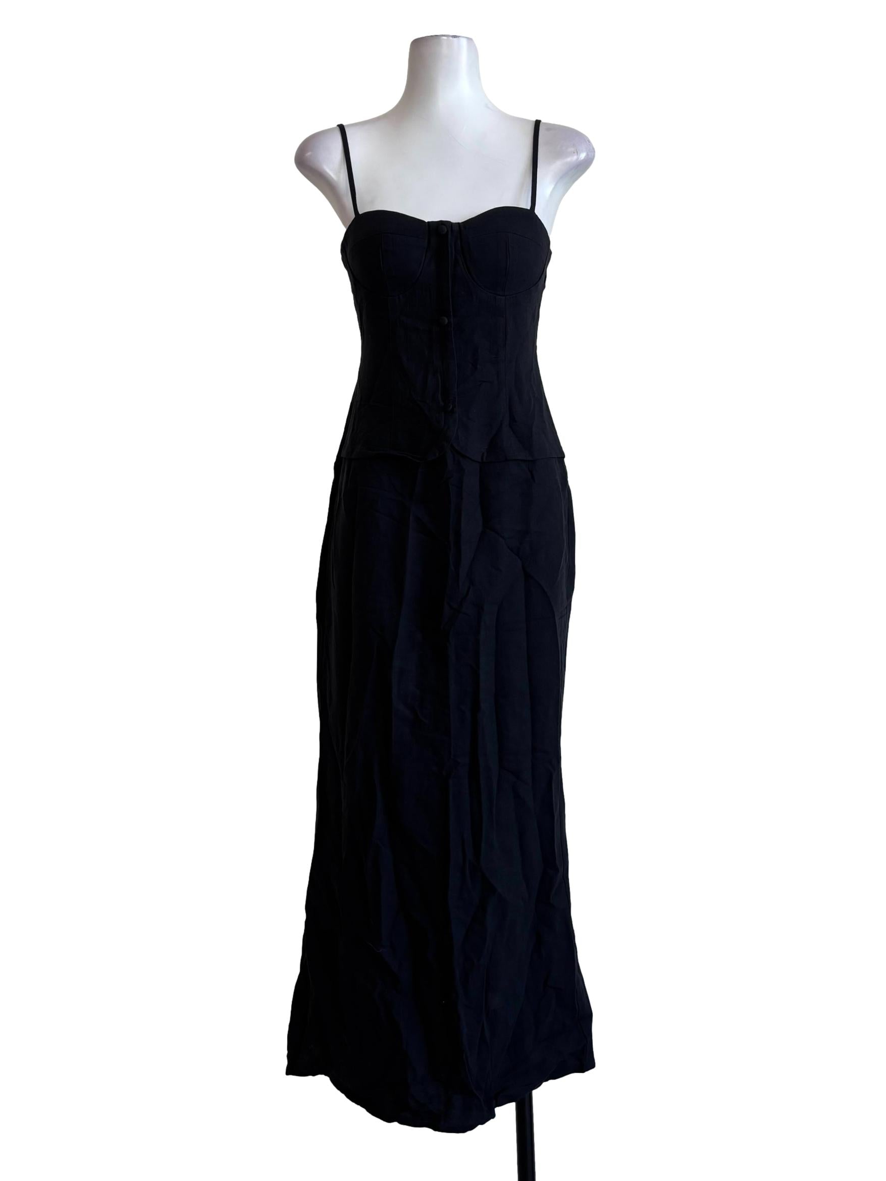 Jet Black Cotton Camisole Dress