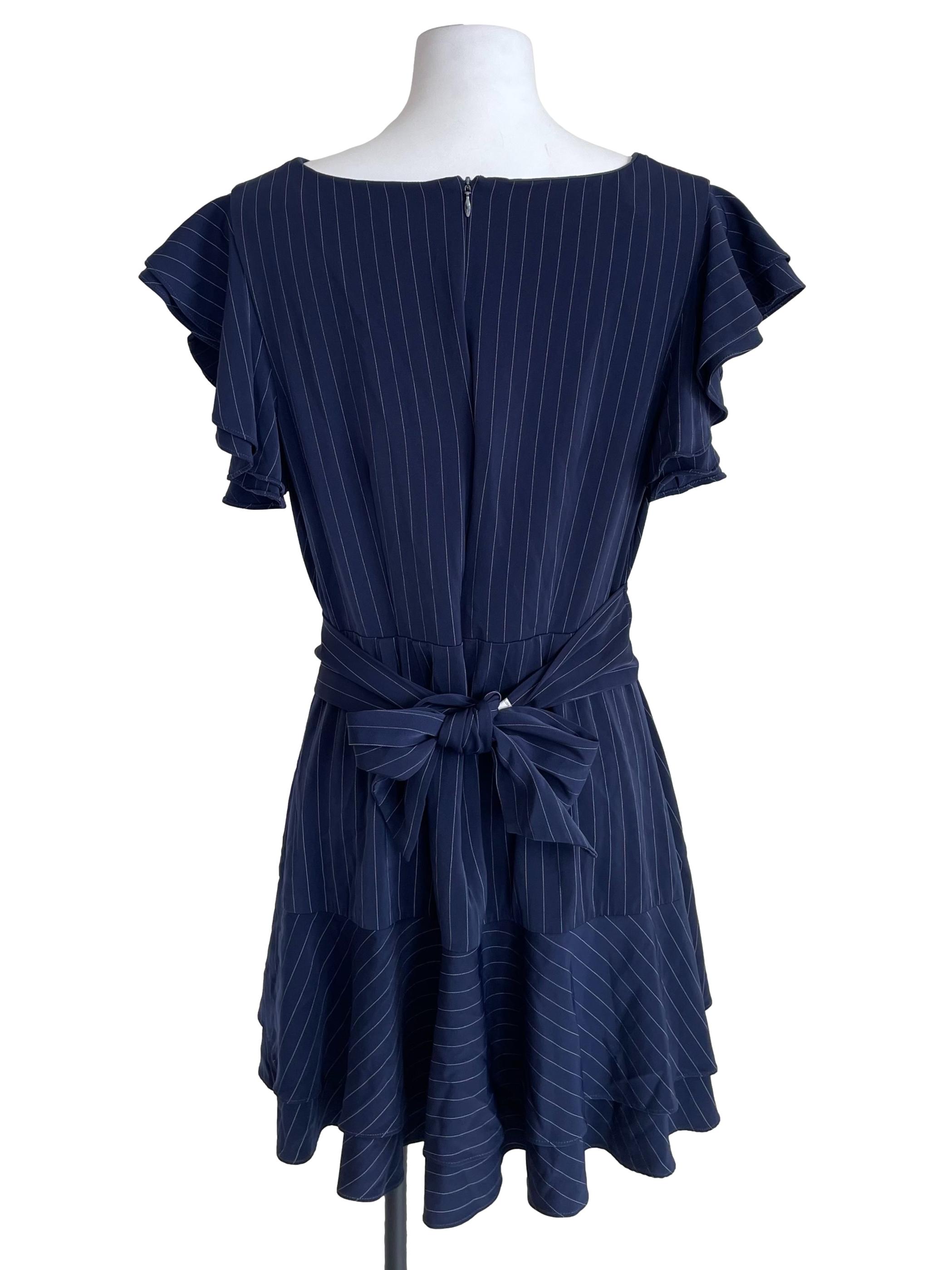 Navy Pinstripe Layer Sleeves Dress