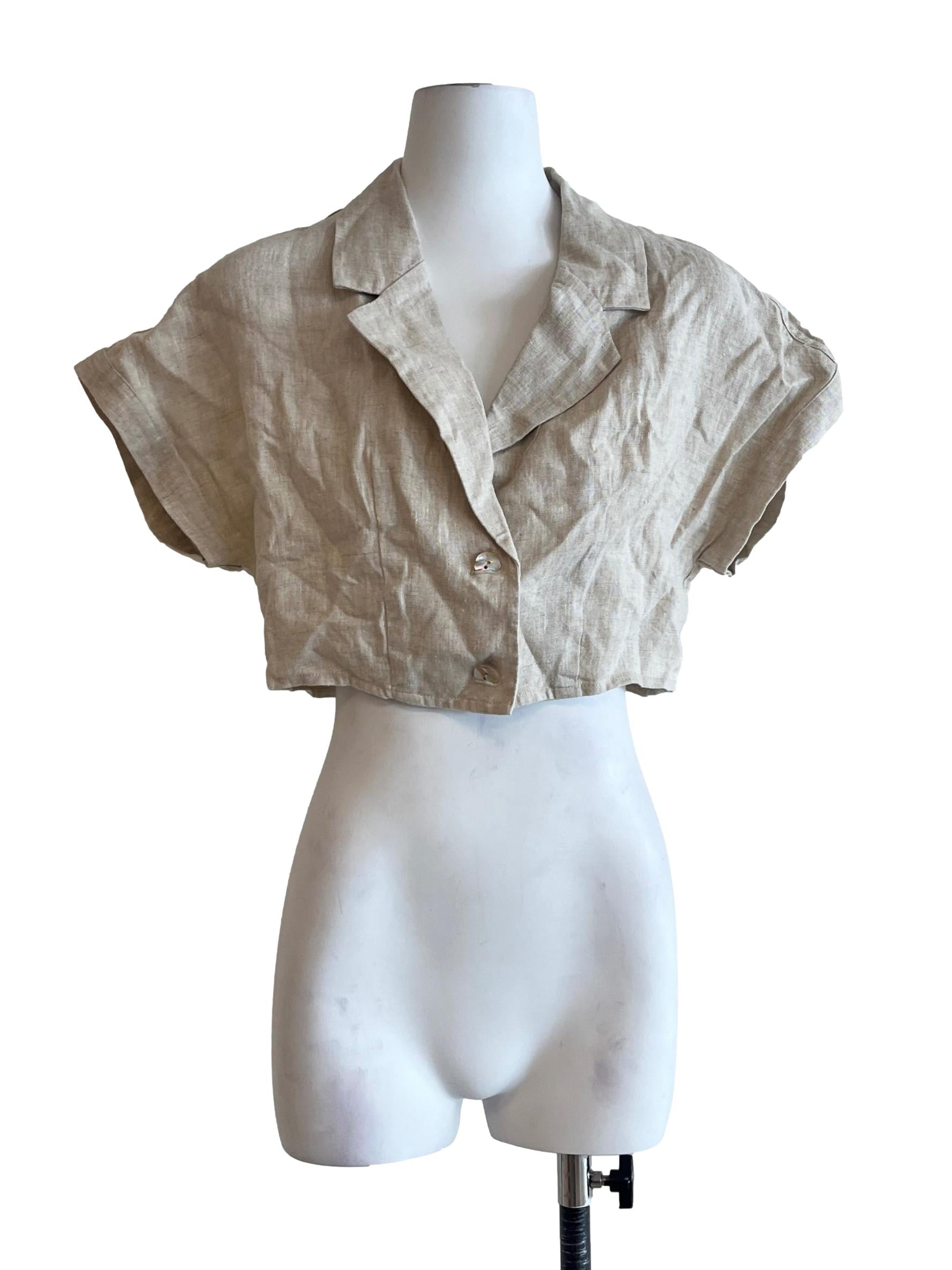 Linen Crop Collared Top OSN