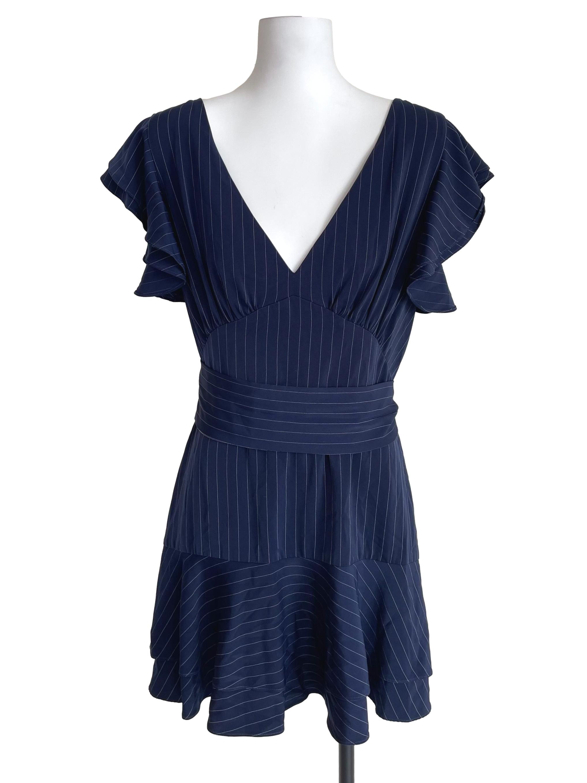 Navy Pinstripe Layer Sleeves Dress