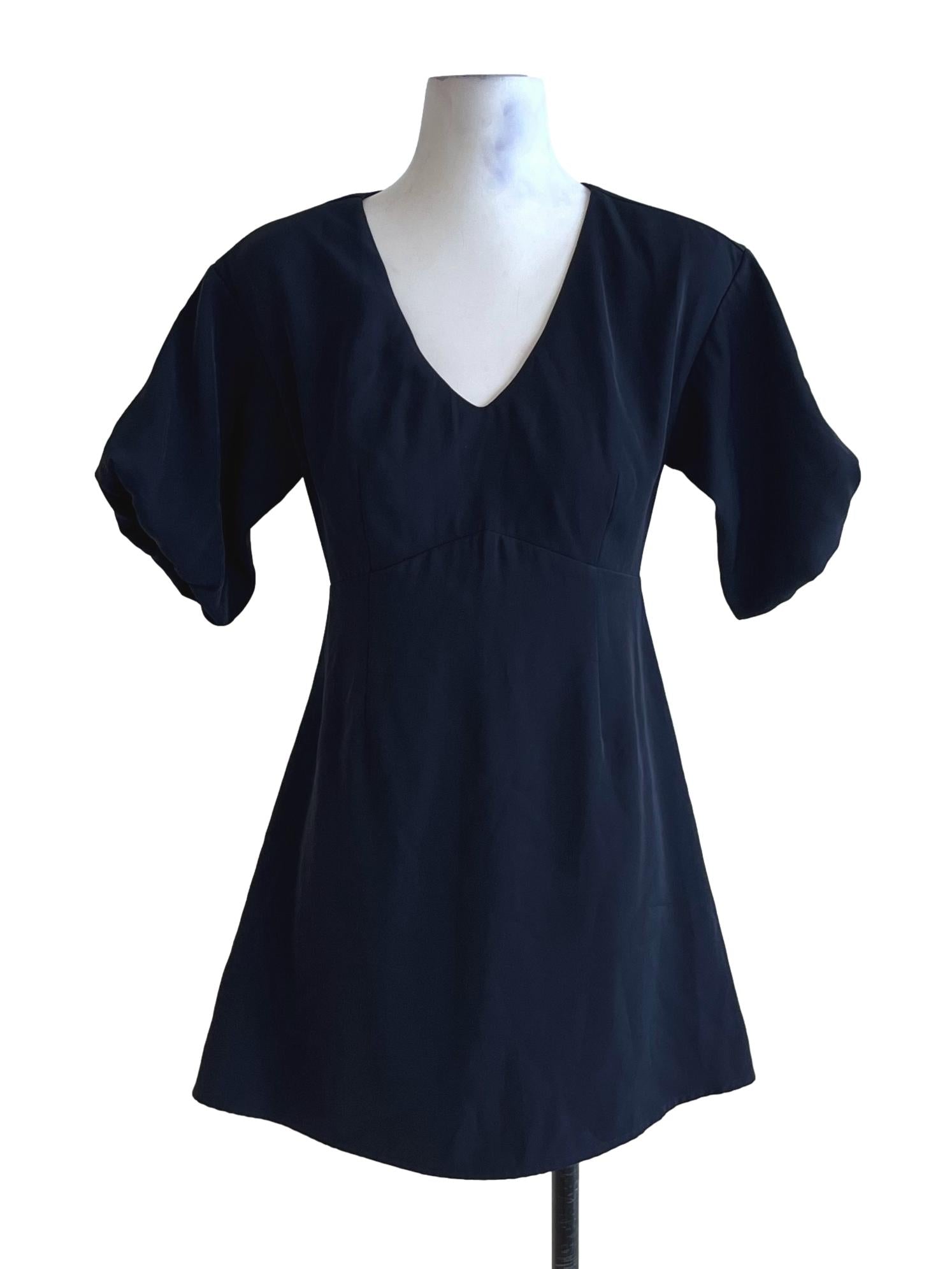 Navy Blue V-Neckline Empire Dress