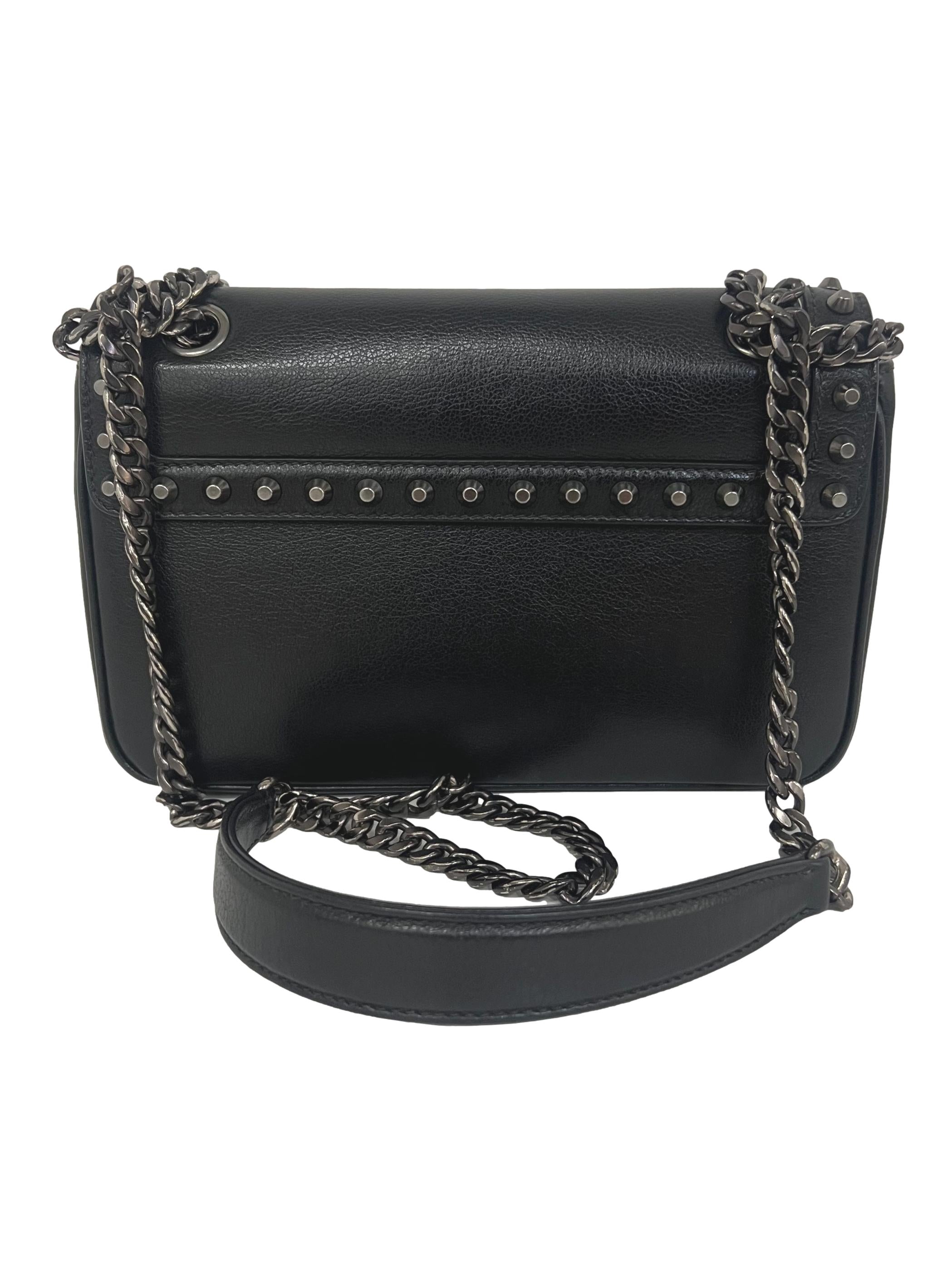 Black Leather Cleo Flap Studded Handbag CSN