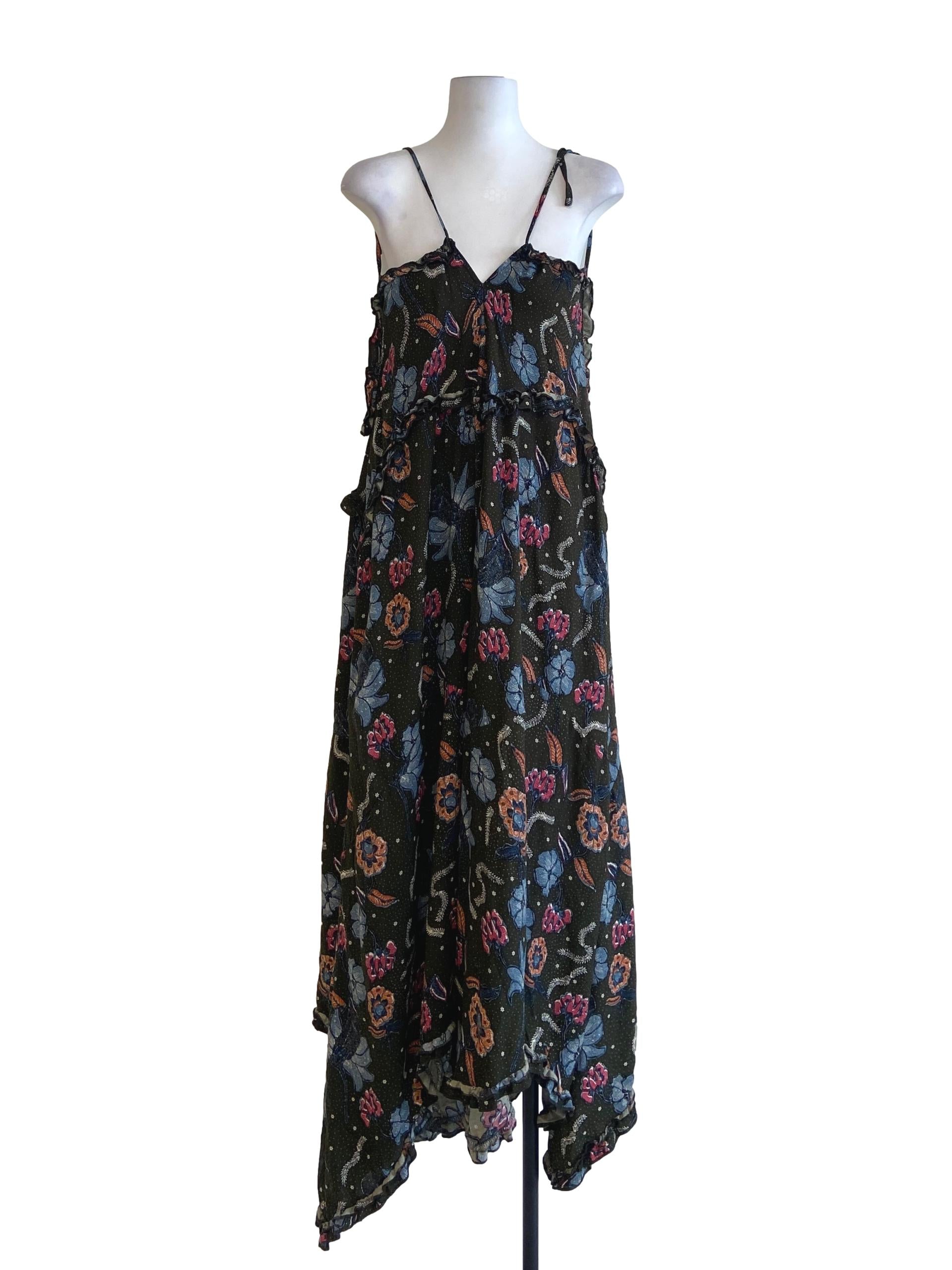 Pickle Green Floral Spaghetti Strap Empire Dress