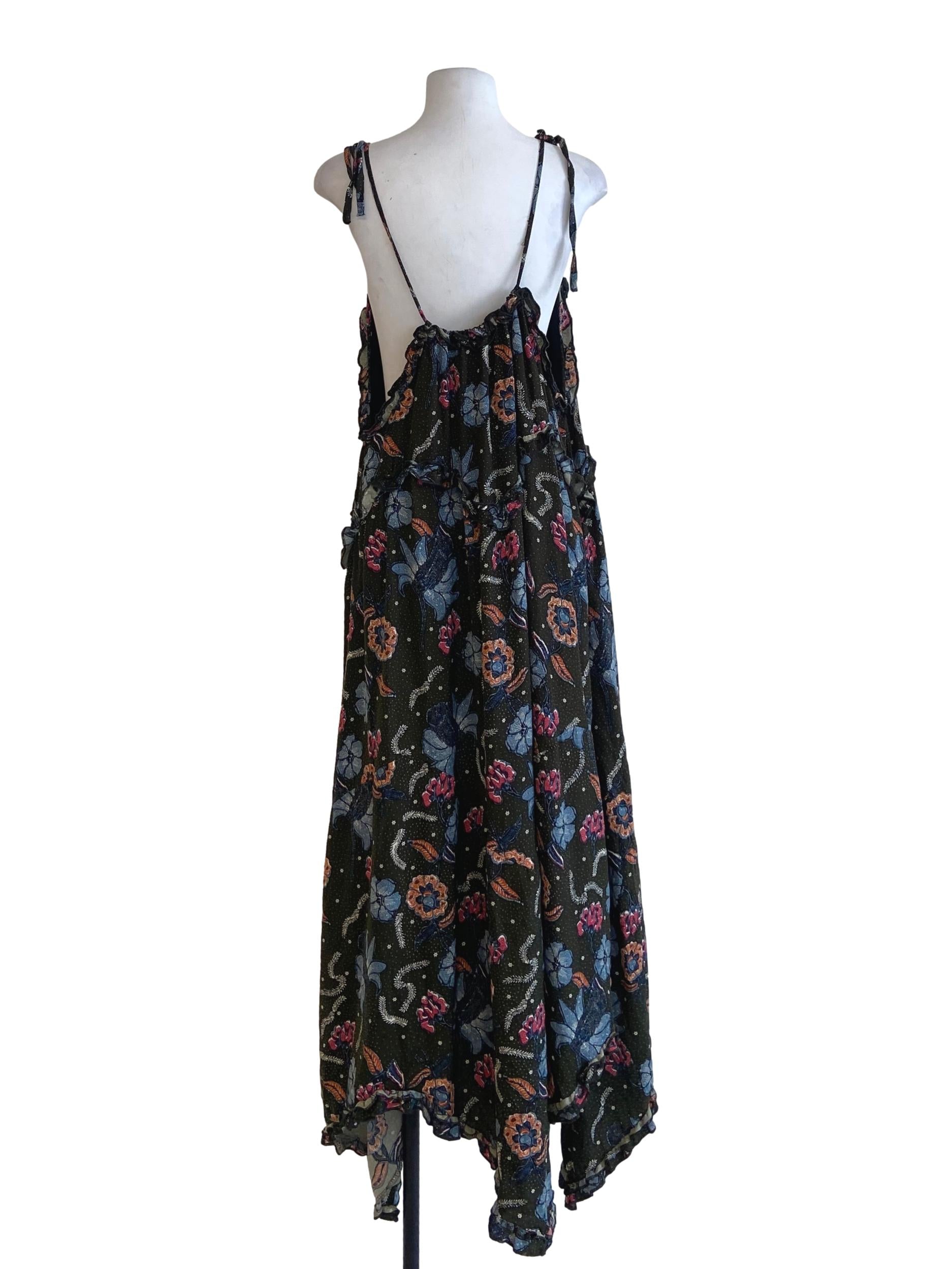 Pickle Green Floral Spaghetti Strap Empire Dress