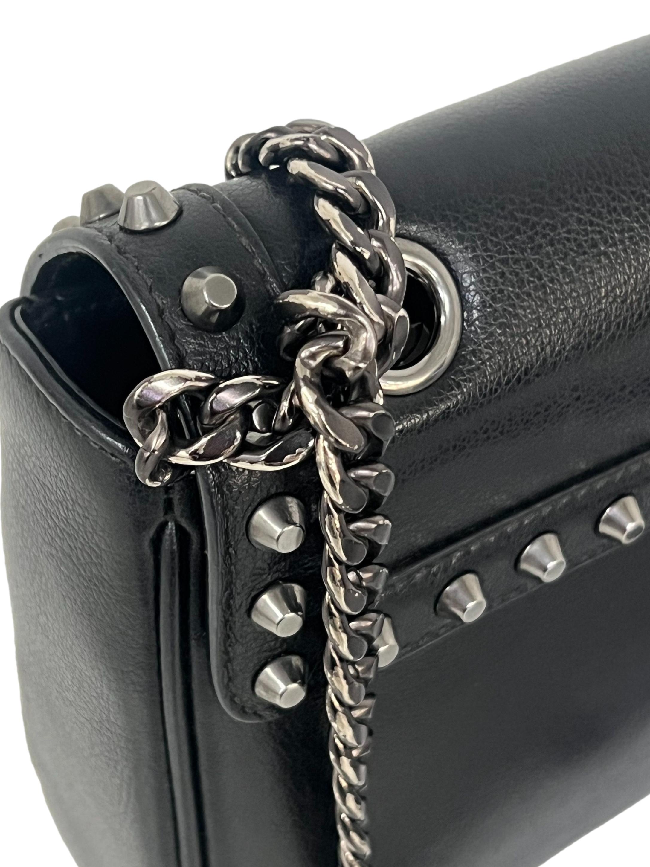 Black Leather Cleo Flap Studded Handbag CSN