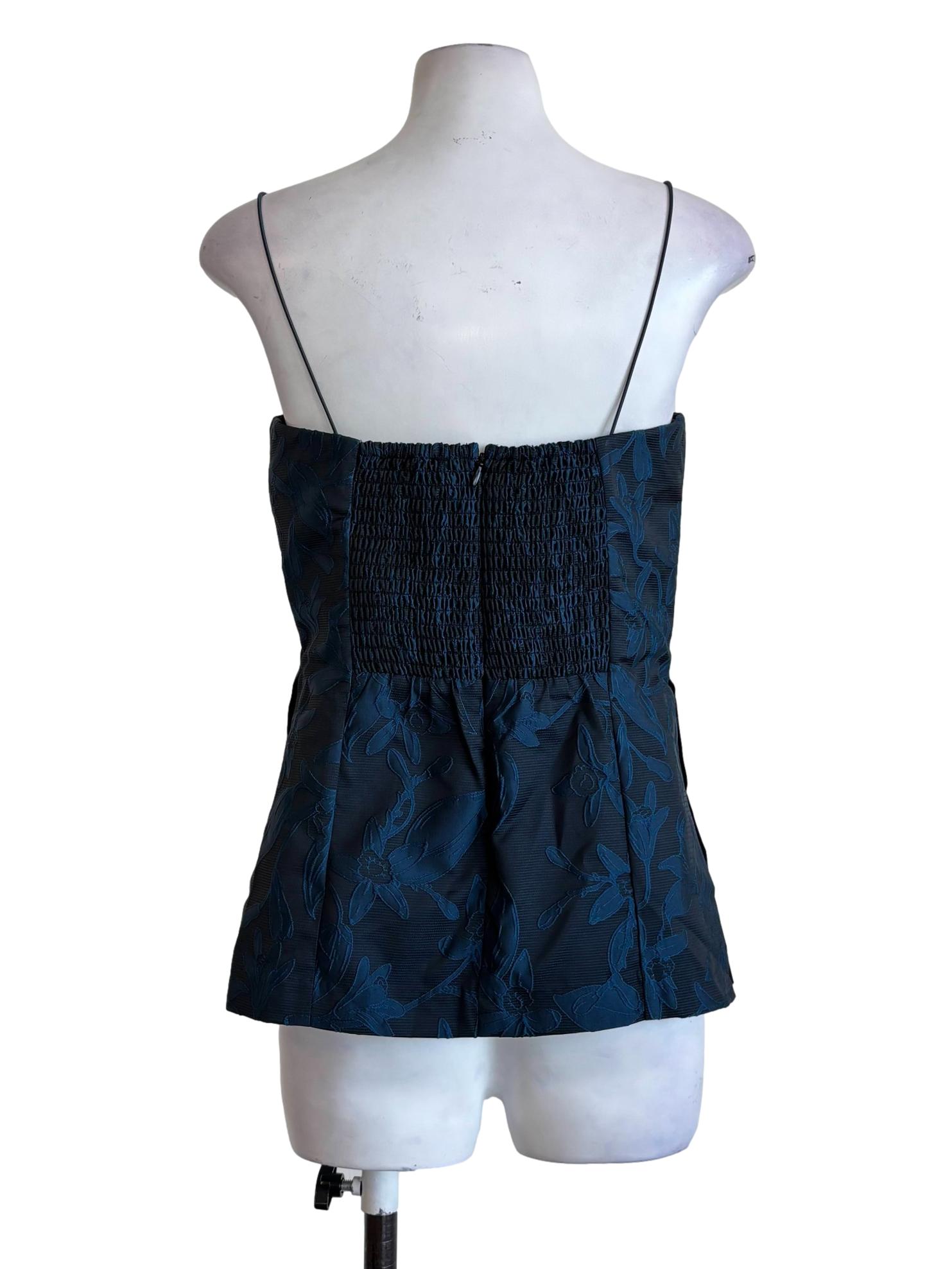 Midnight Blue Spaghetti Strap Embroidered Floral Top