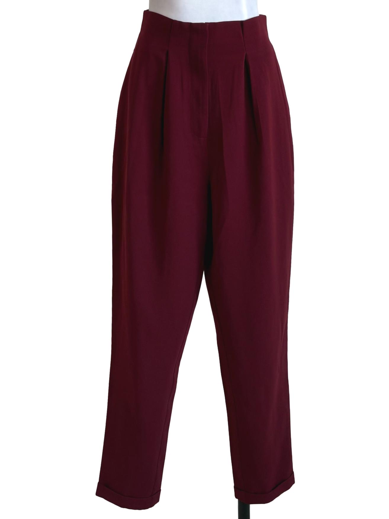 Sangria Red Pleated Pegged Pants